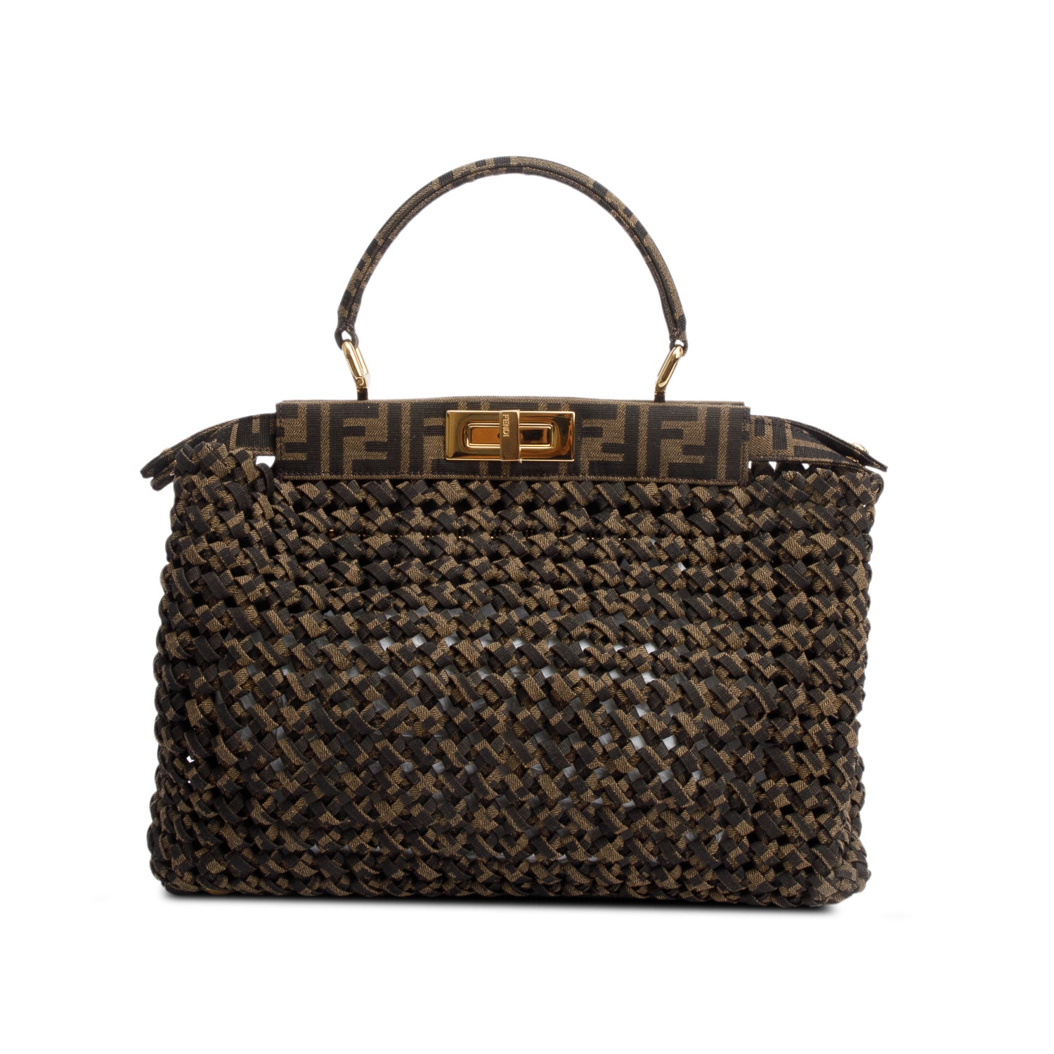 Fendi FF Zucca Woven Interlace Medium Peekaboo Bag w/ Strap