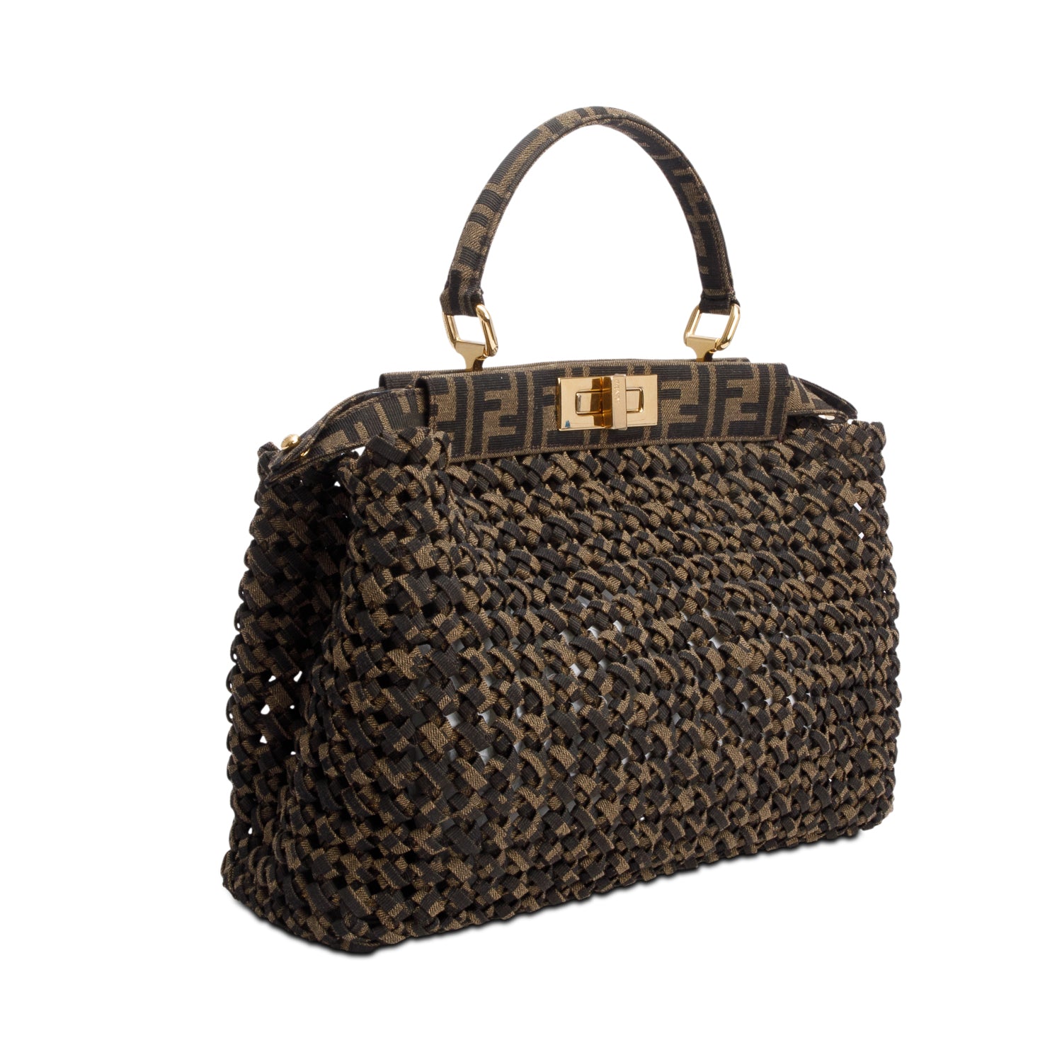 Fendi FF Zucca Woven Interlace Medium Peekaboo Bag w/ Strap