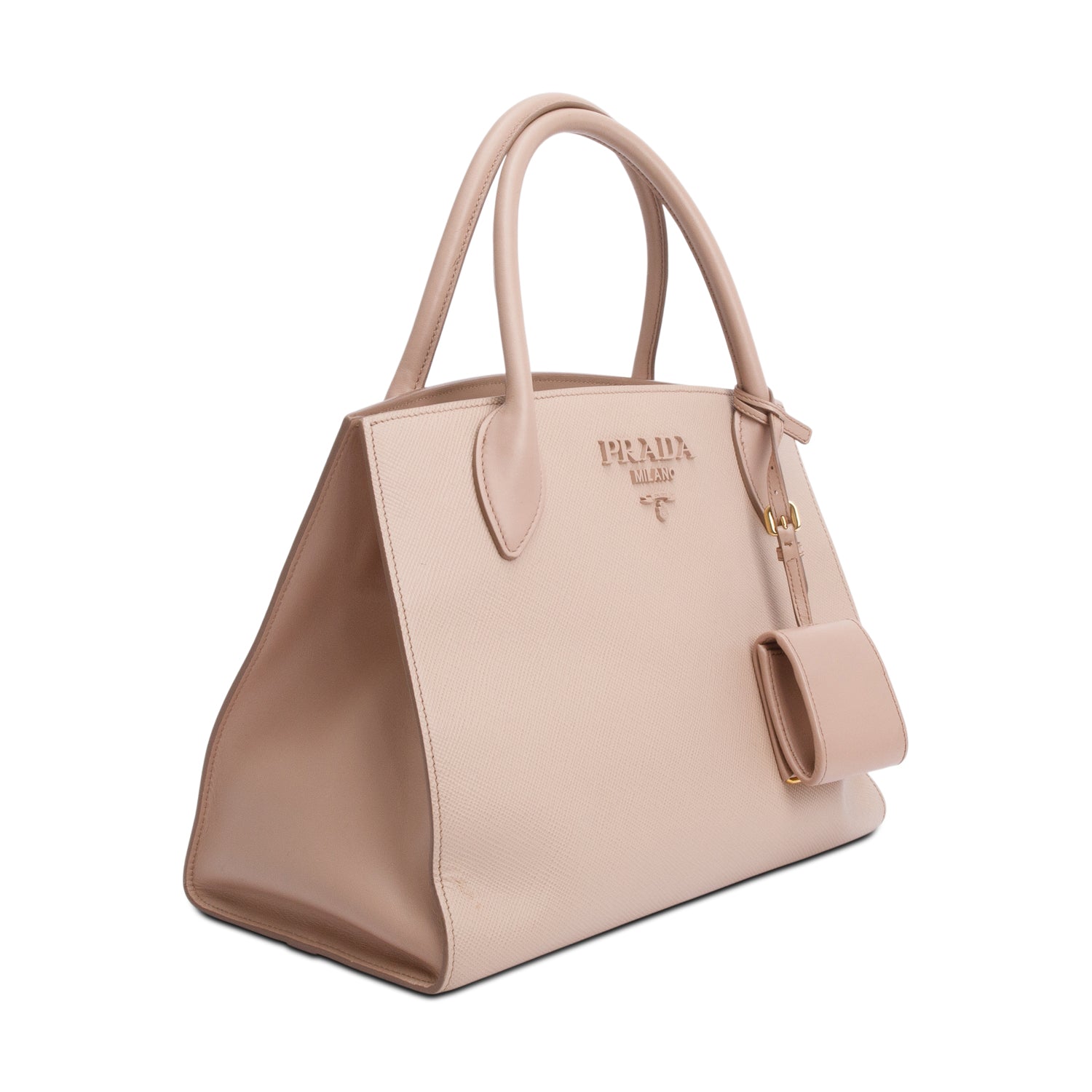 Prada Beige Saffiano Cuir Medium Monochrome Top Handle Tote w/ Strap & Authenticity Card