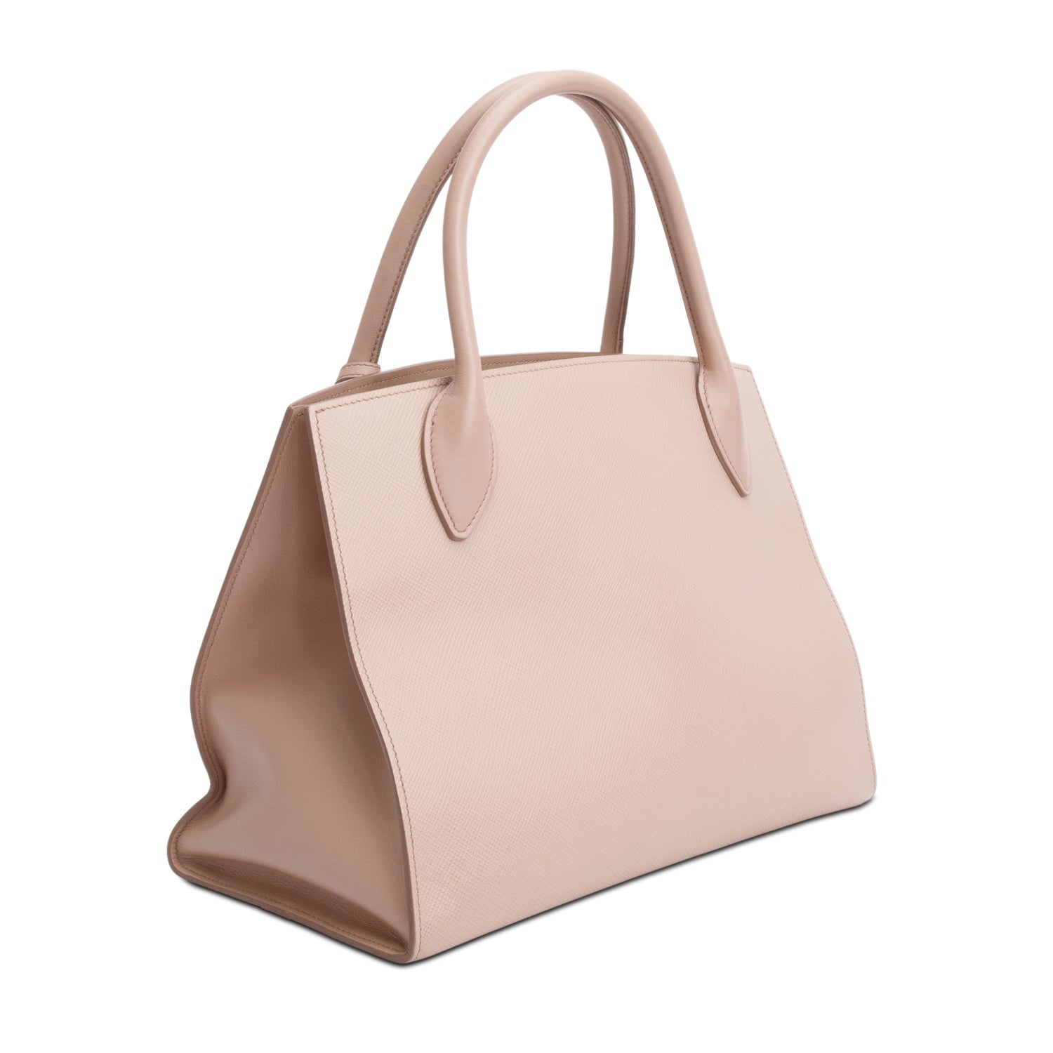 Prada Beige Saffiano Cuir Medium Monochrome Top Handle Tote w/ Strap & Authenticity Card