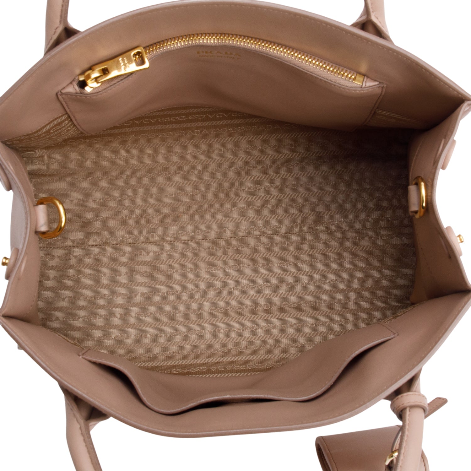 Prada Beige Saffiano Cuir Medium Monochrome Top Handle Tote w/ Strap & Authenticity Card