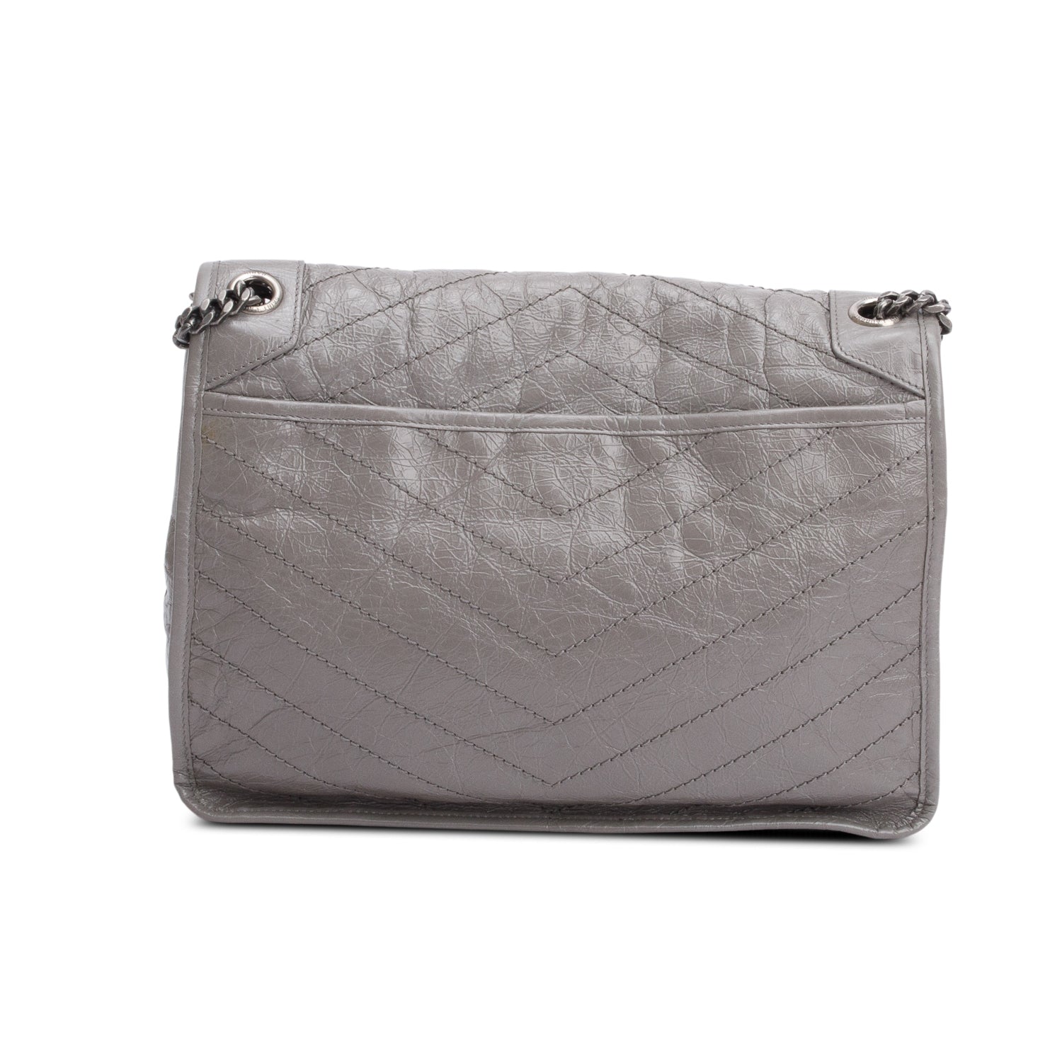 Saint Laurent Grey Crinkled Calfskin Leather Large Niki Shoulder Bag