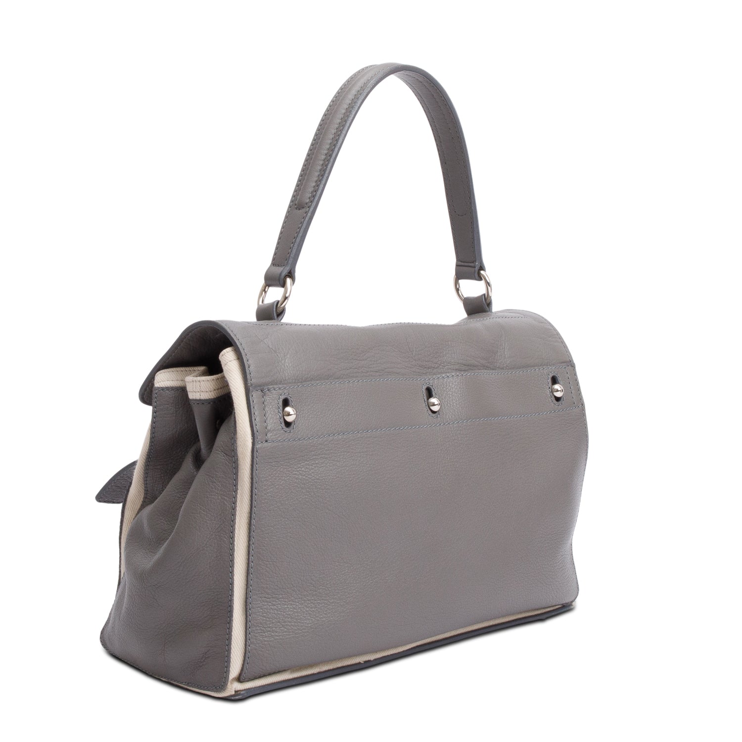 Saint Laurent Grey Leather Neutral Canvas Trim Muse Two Bag