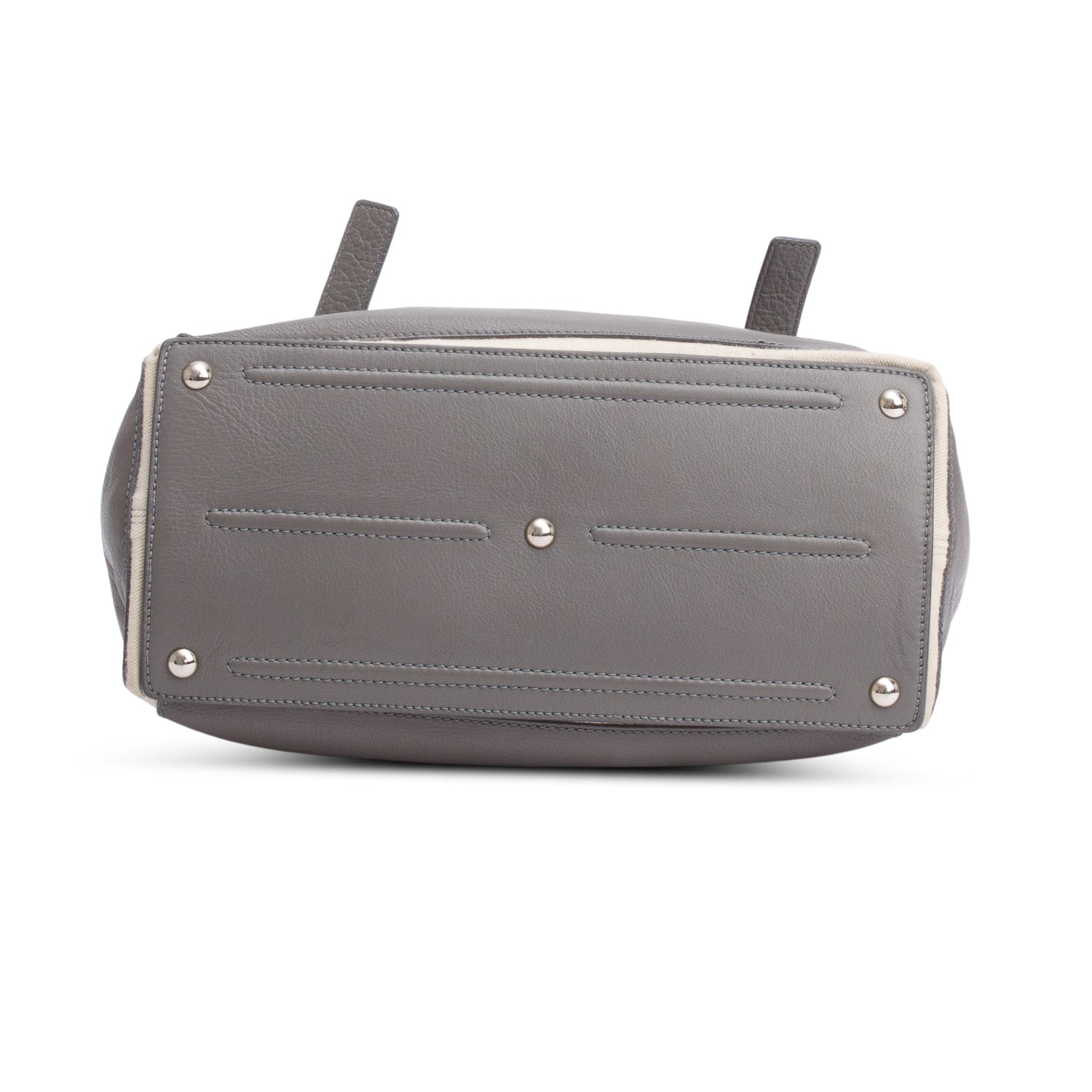 Saint Laurent Grey Leather Neutral Canvas Trim Muse Two Bag
