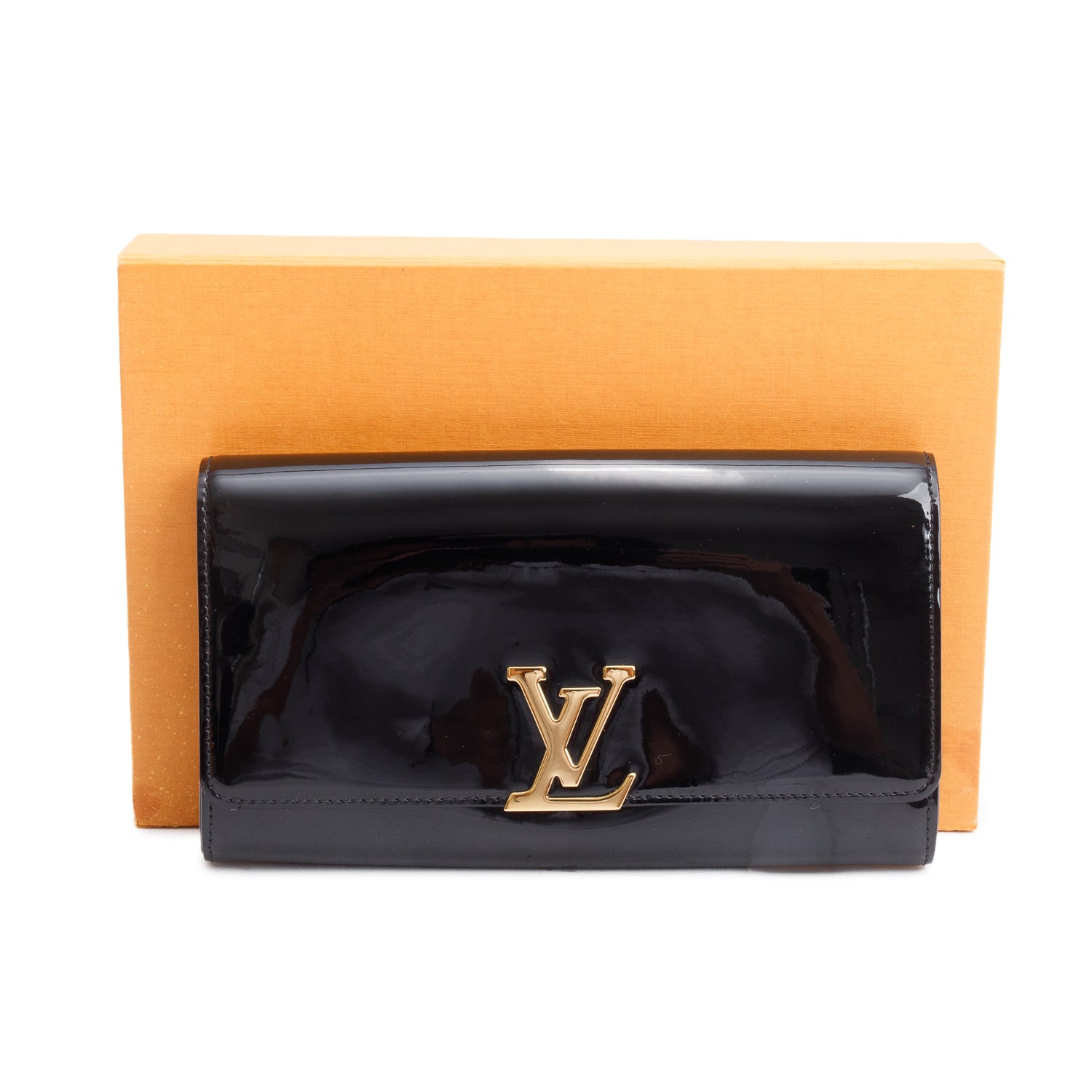 Louis Vuitton Black Vernis Signature Louise Clutch w/ Box