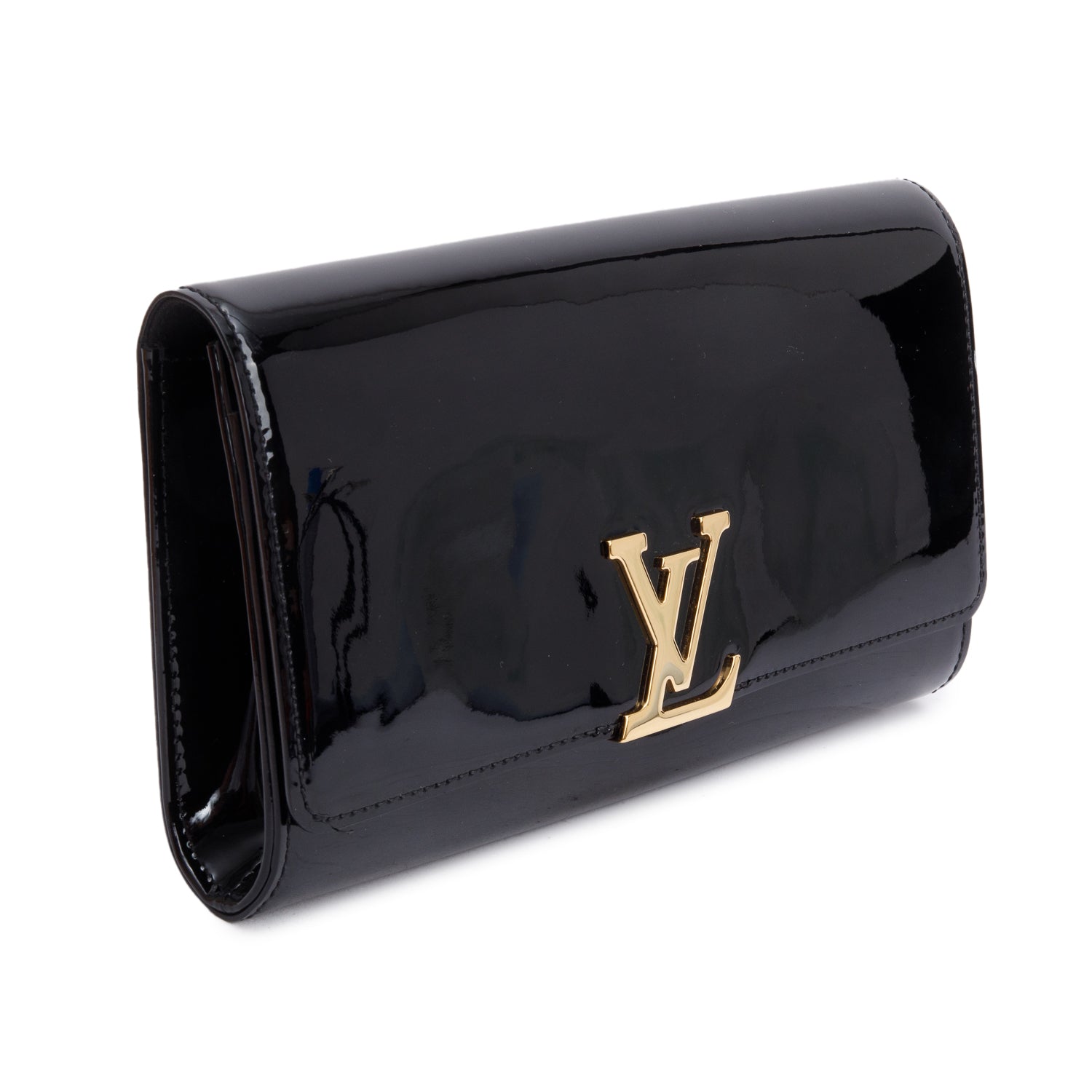 Louis Vuitton Black Vernis Signature Louise Clutch w/ Box