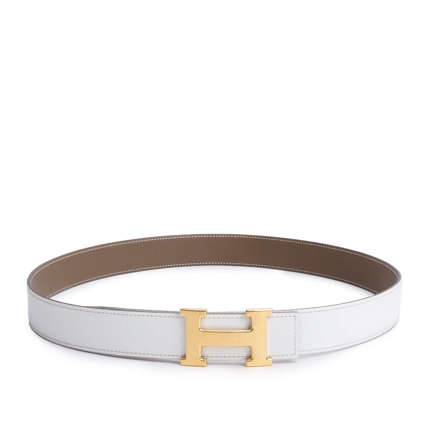 Hermes Blanc/Gris Neve Reversible Leather 32 MM H Belt Kit, Size 95 w/ Box