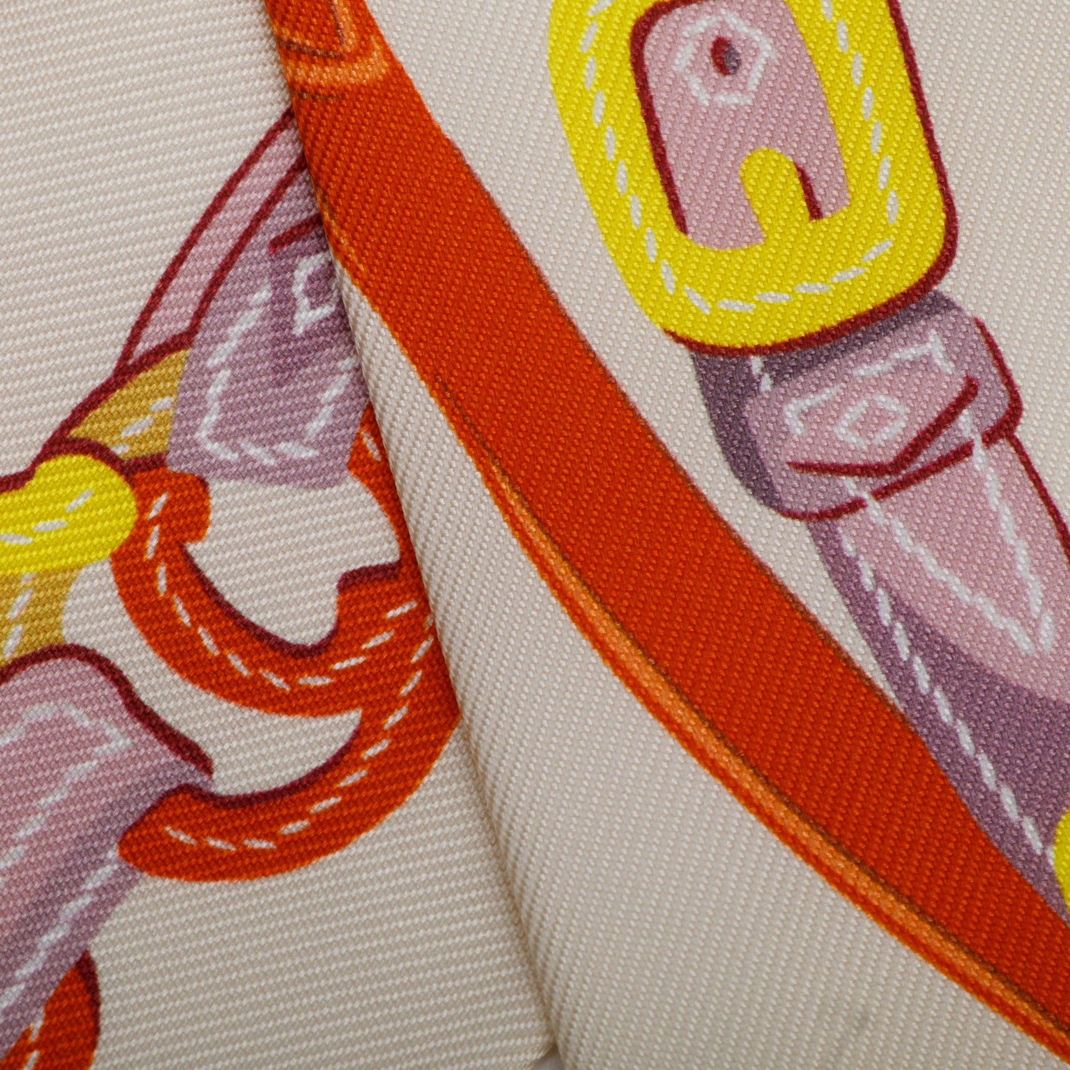 Hermes Creme/Orange 'Brides de Gala Applique Pique' Silk Twilly