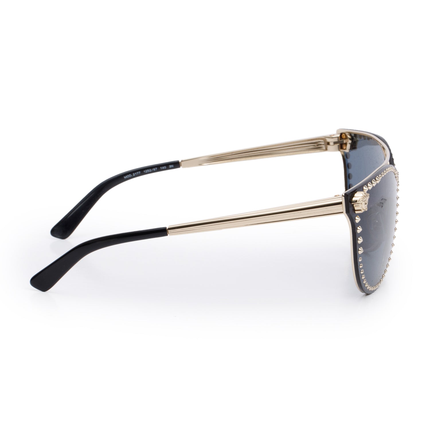 Versace 2177 Black Acetate Silver Tone Metal Medusa Studded Cat-Eye Sunglasses w/ Case