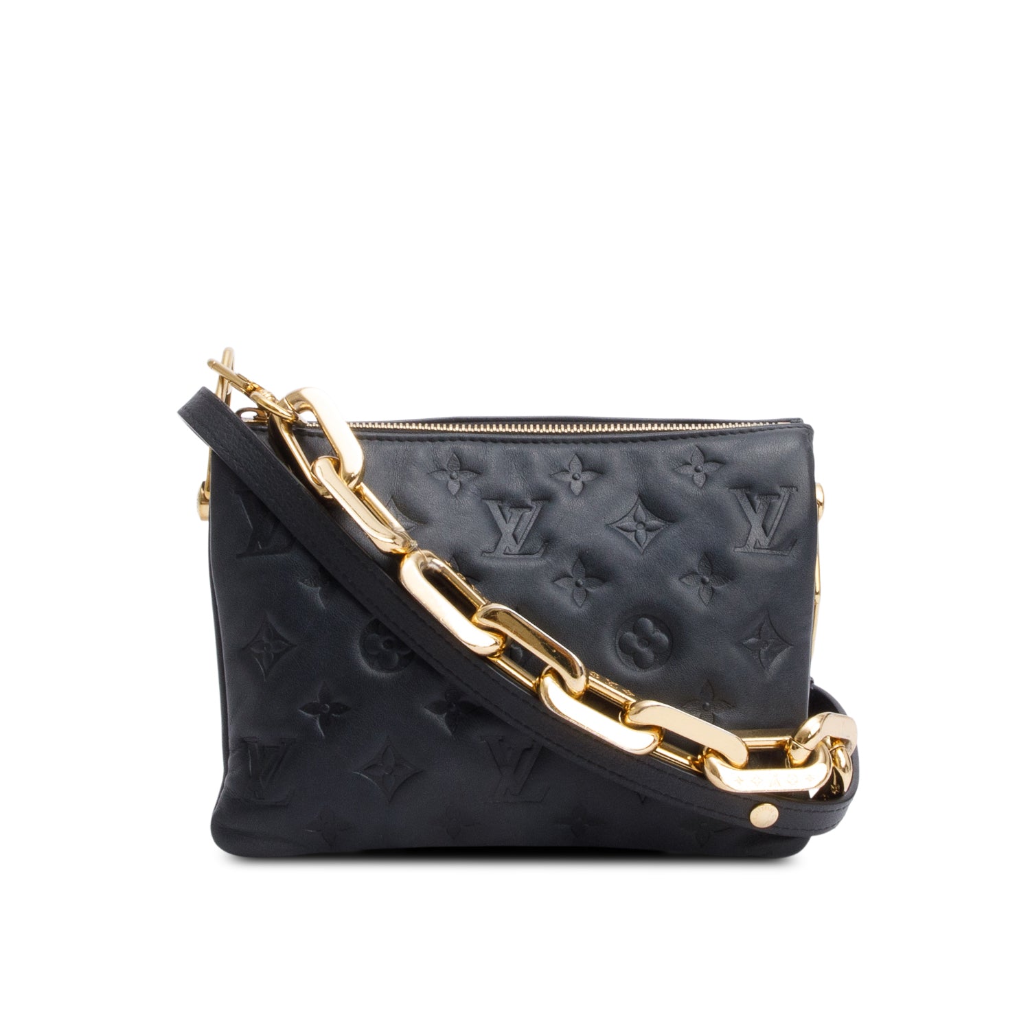 Louis Vuitton 2022 Black Monogram Embossed Lambskin Leather Coussin BB w/ Receipt