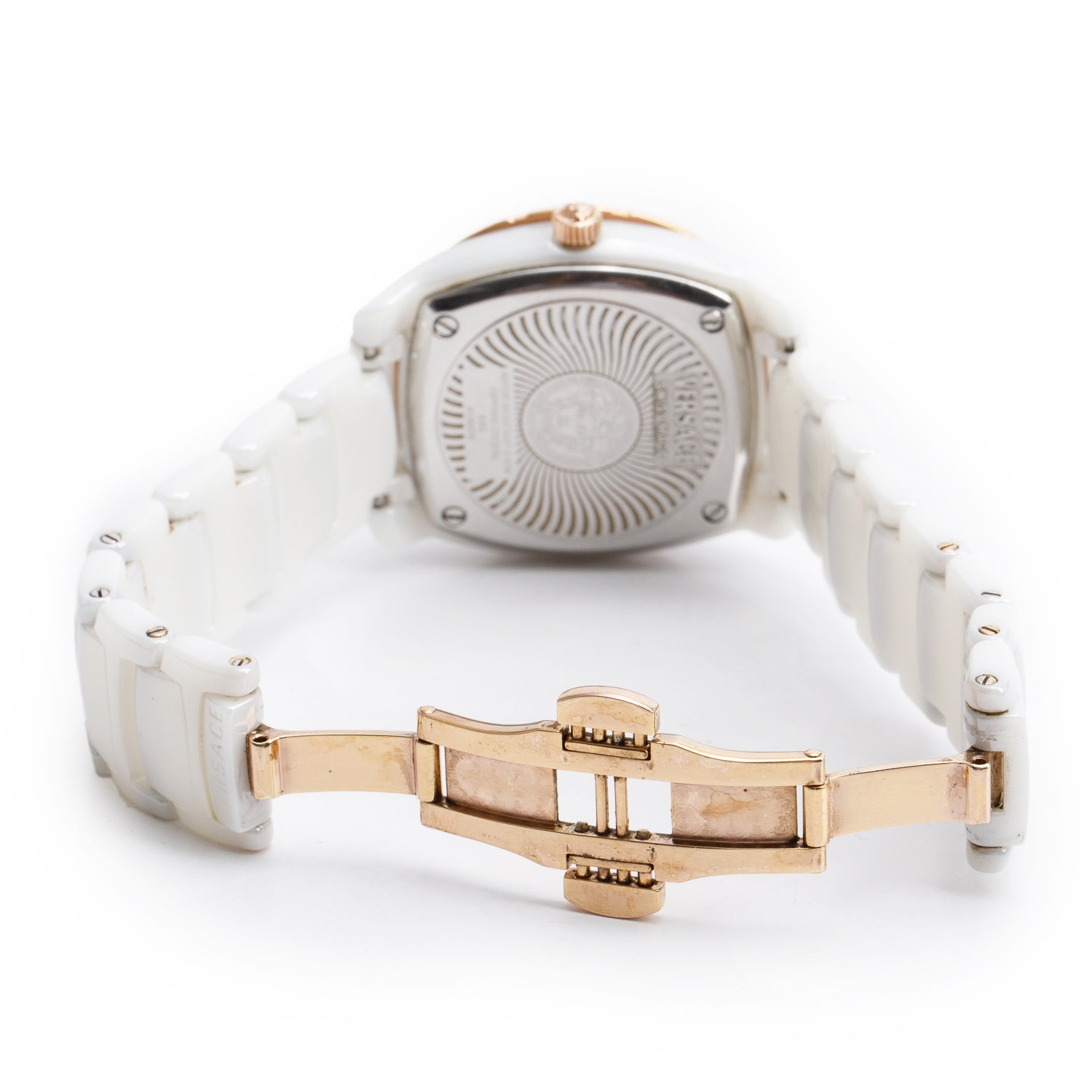 Versace Rose Gold-Plated Stainless Steel & White Ceramic Diamond Bezel & Dial DV One 35 MM Quartz Watch