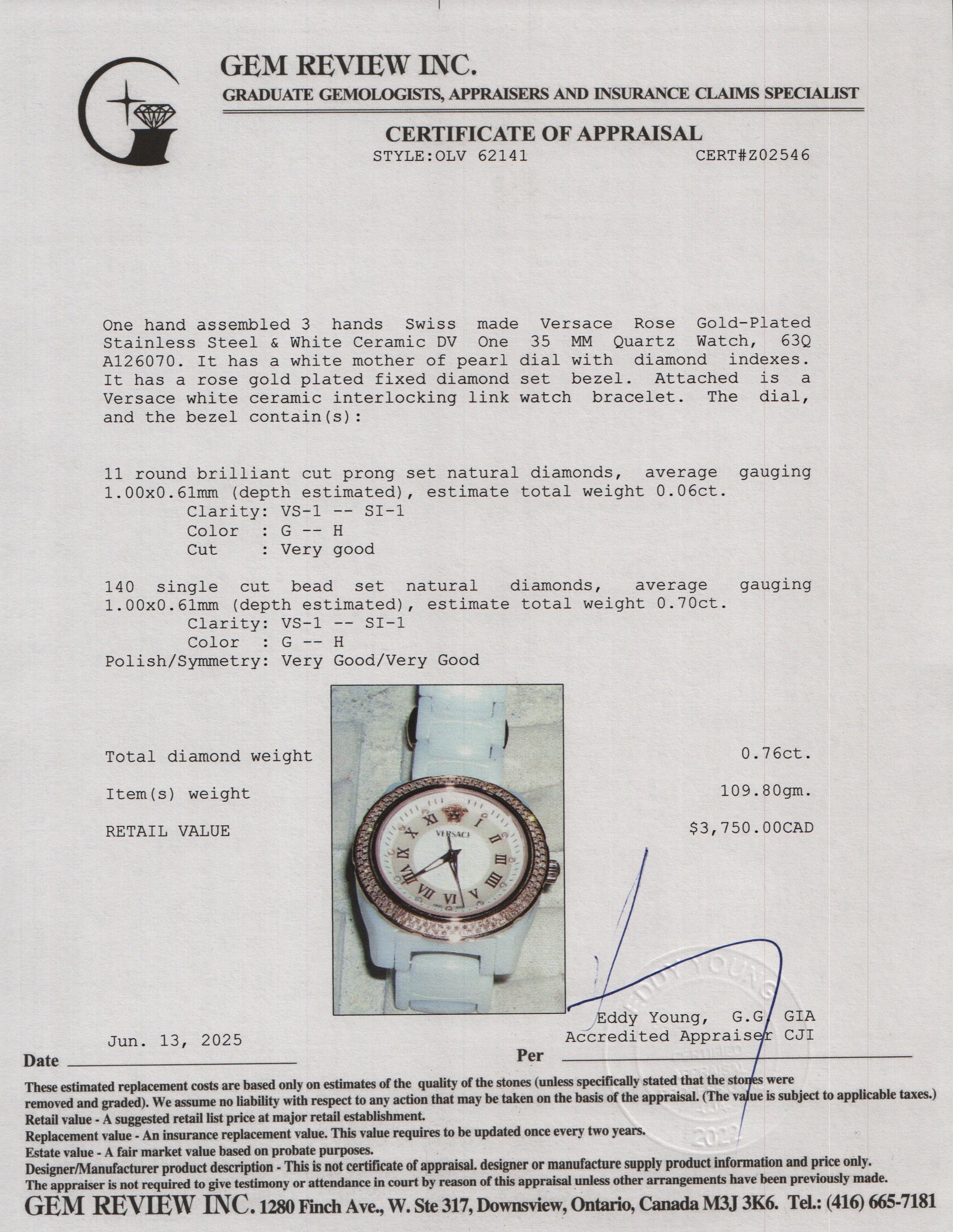 Versace Rose Gold-Plated Stainless Steel & White Ceramic Diamond Bezel & Dial DV One 35 MM Quartz Watch