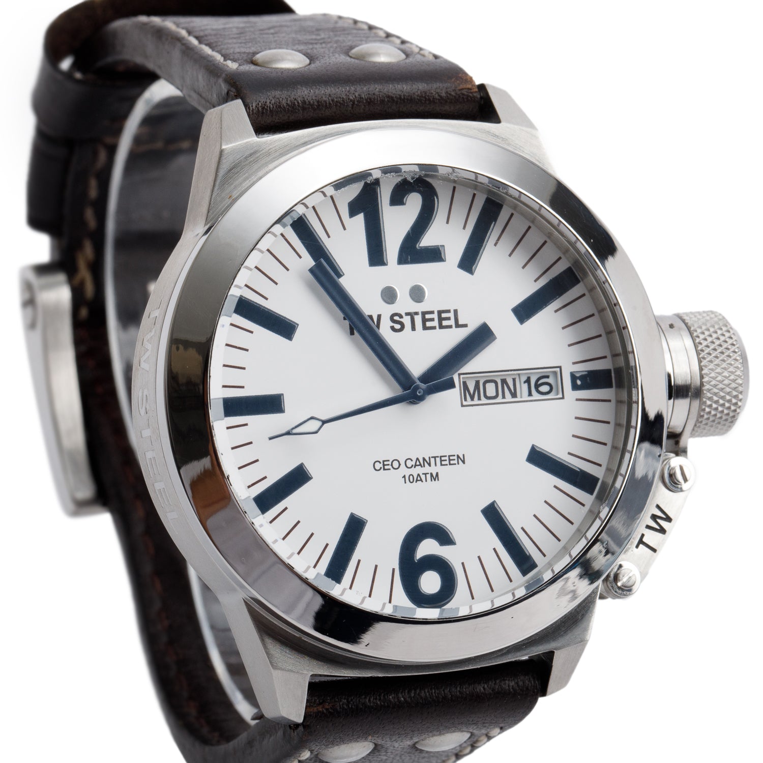 TW Steel Stainless Steel CEO Canteen 45 MM Day Date Quartz Watch CE1005 w/ Box & Papers