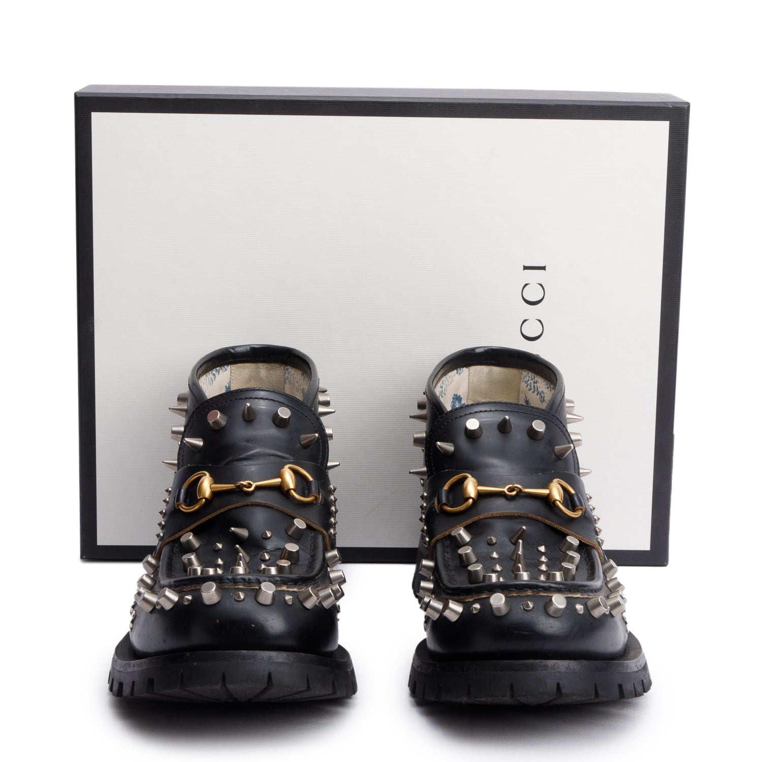 Gucci Black Horsebit Studded Leather Ankle Boots, Size 12 w/ Box