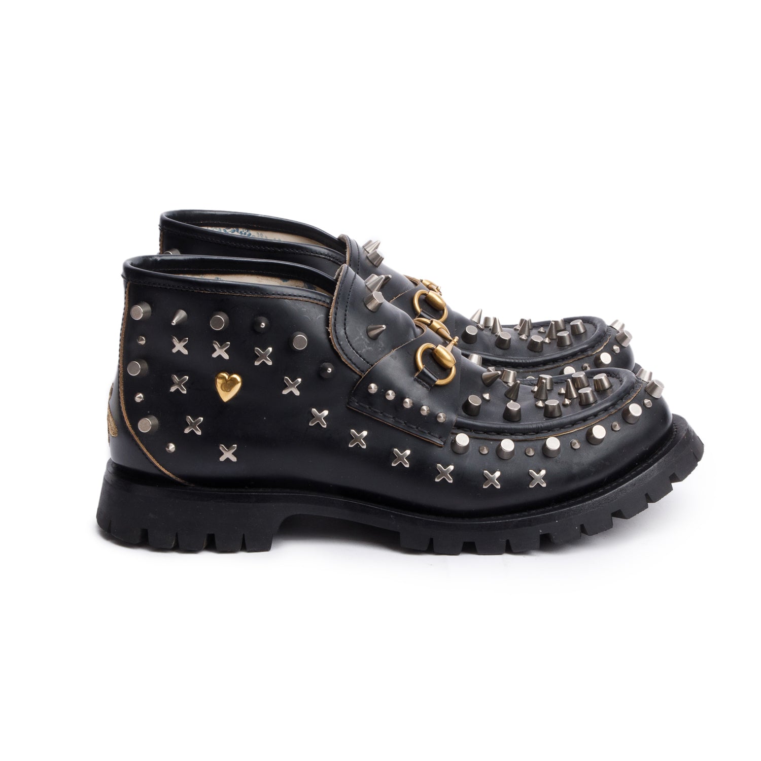 Gucci Black Horsebit Studded Leather Ankle Boots, Size 12 w/ Box