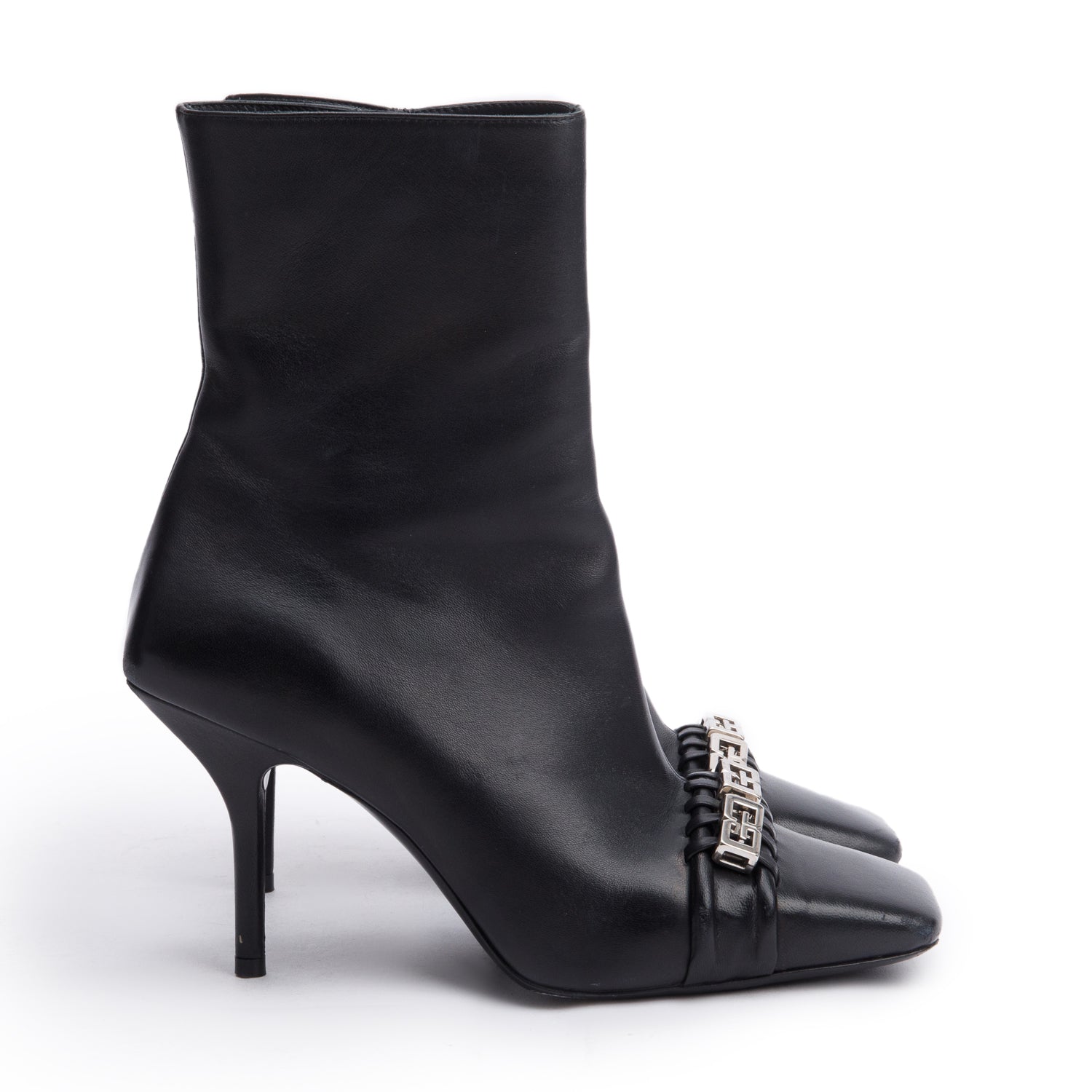 Givenchy Black Leather G-Woven Ankle Boots, Size 36.5 w/ Box