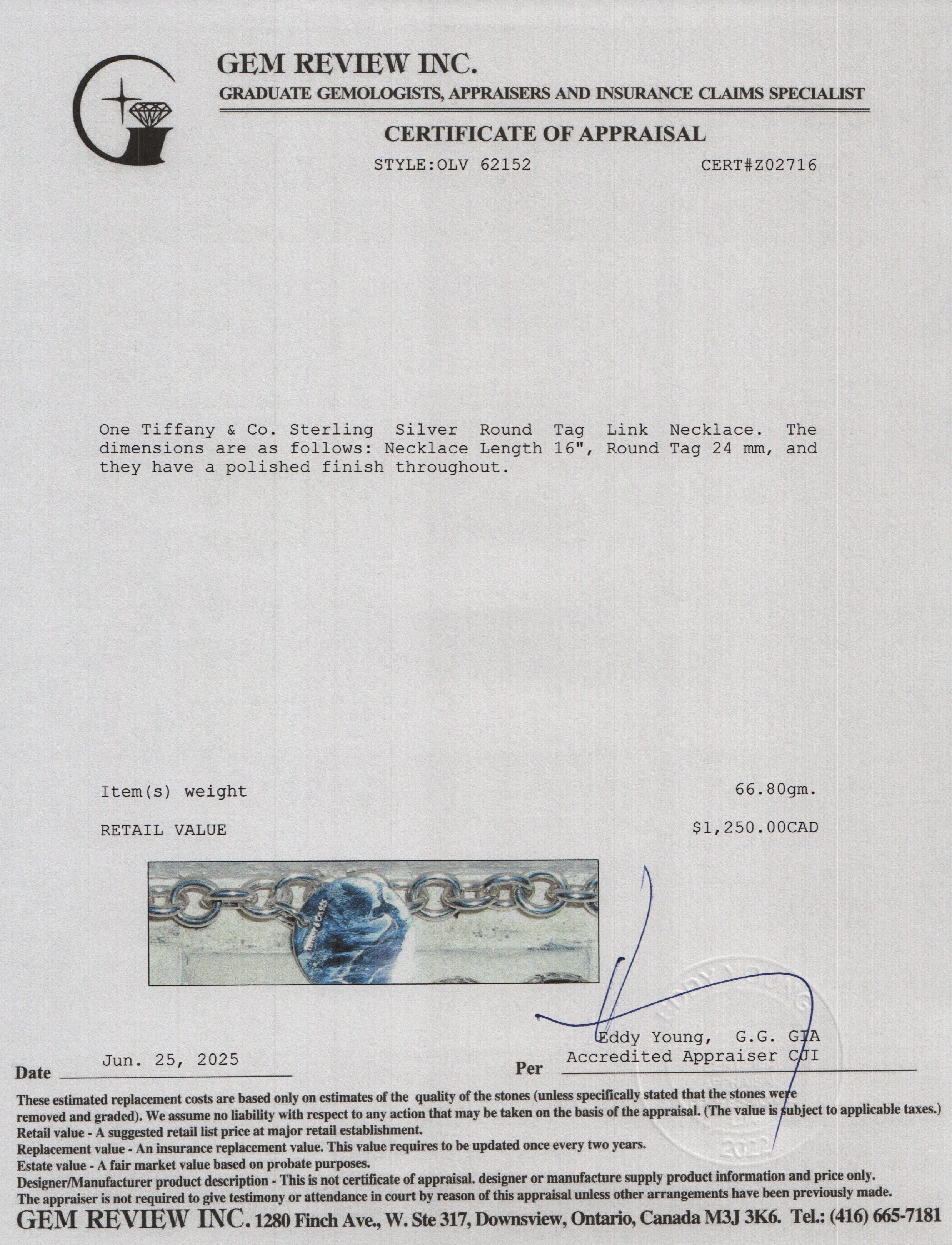 Tiffany & Co. Sterling Silver Round Tag Link Necklace