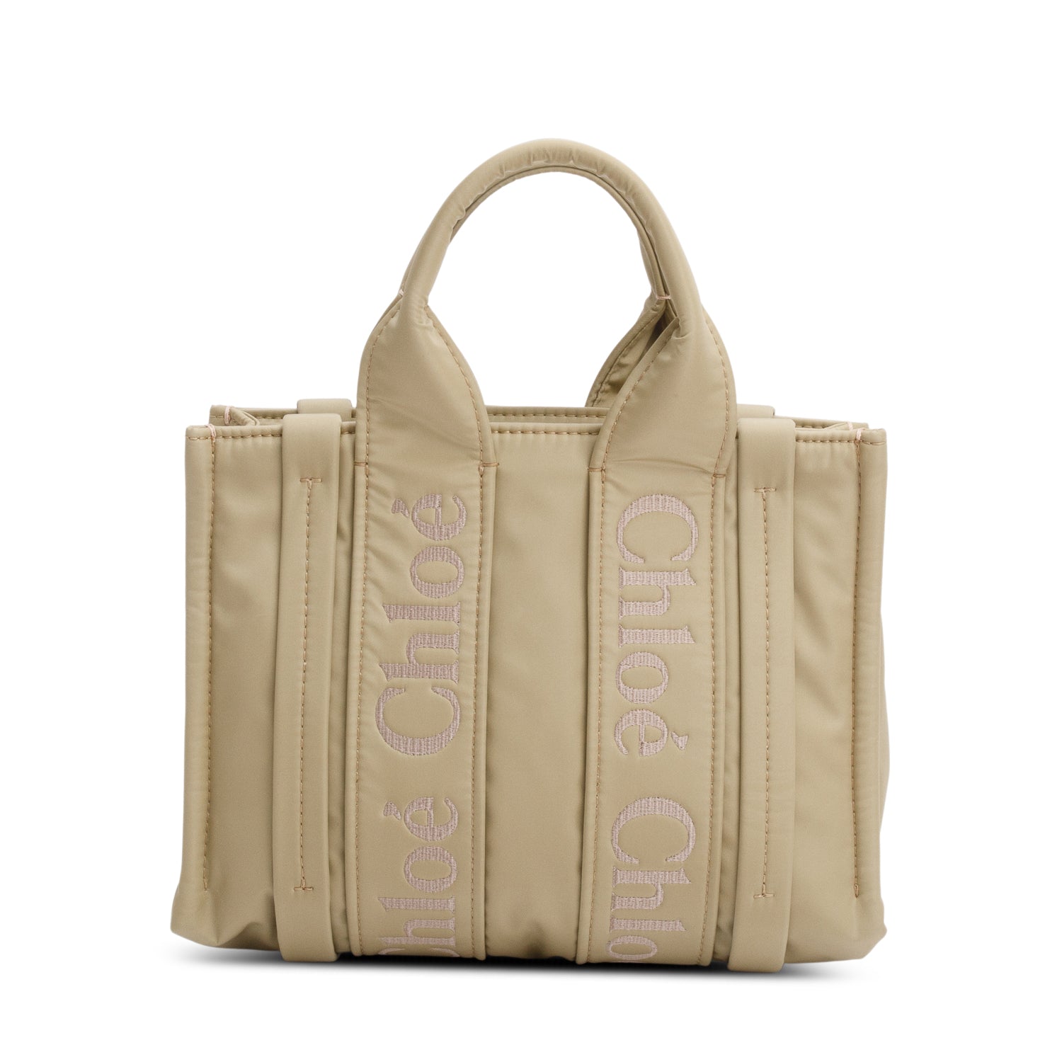 Chloe Green Olive Nylon Logo Small Woody Tote w/ Strap & Authenticity Card