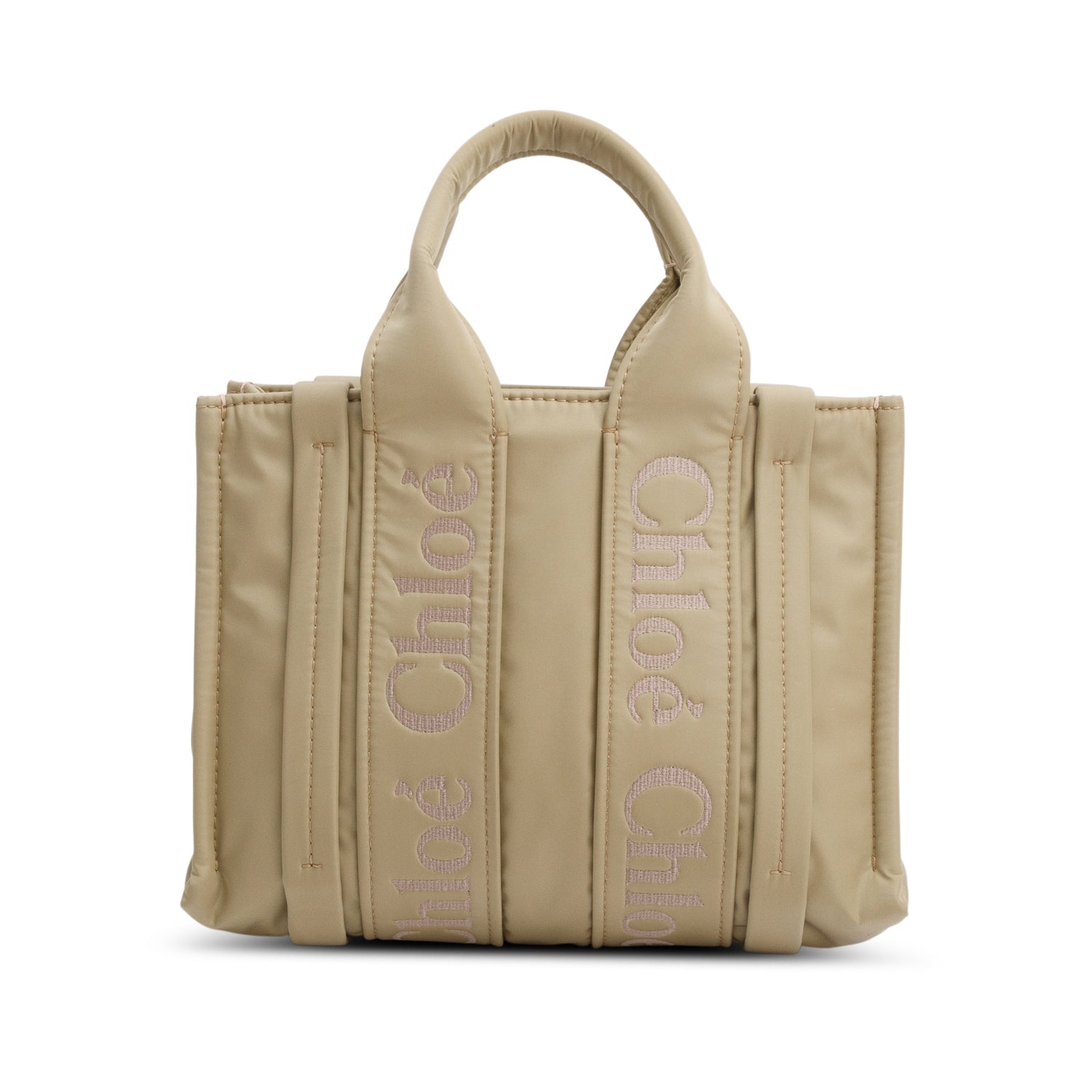 Chloe Green Olive Nylon Logo Small Woody Tote w/ Strap & Authenticity Card