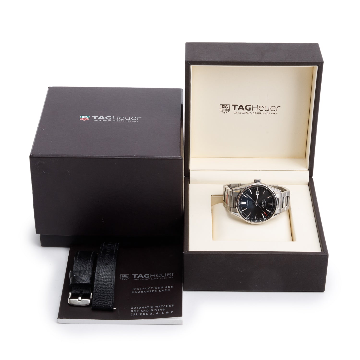 Tag Heuer Stainless Steel Carrera Date Calibre 7 Twin-Time 41 MM Automatic Watch WAR2010-1 w/ Box