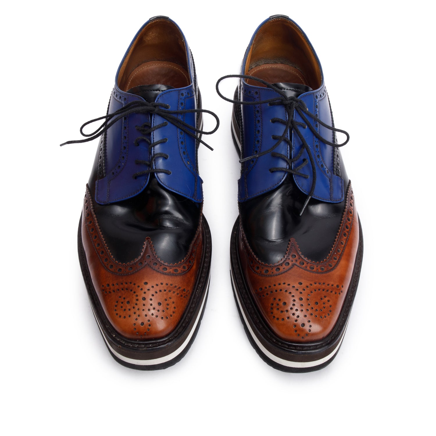 Prada Blue Spazzolato Leather Laced Brogue Shoes, Size 8 w/ Box