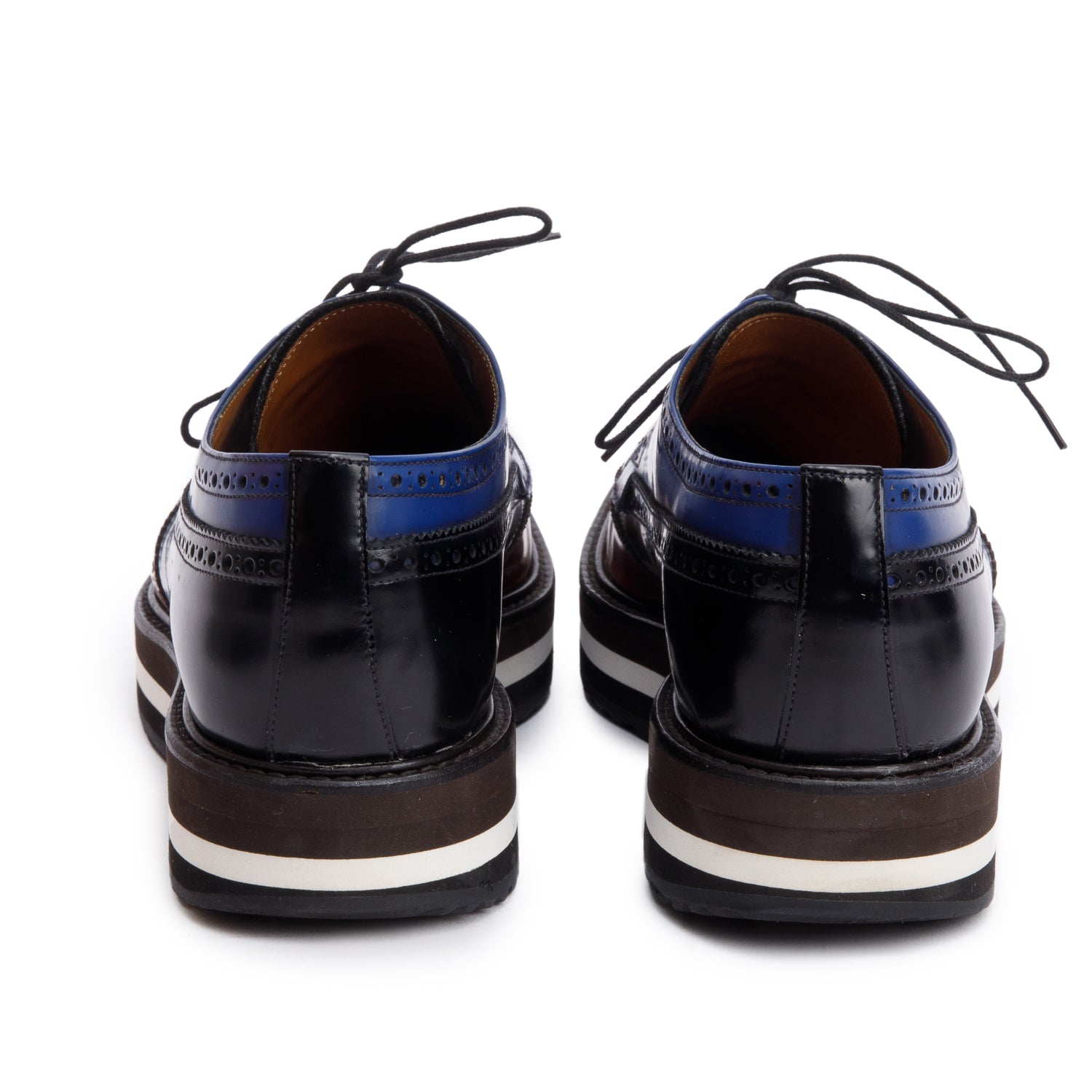 Prada Blue Spazzolato Leather Laced Brogue Shoes, Size 8 w/ Box