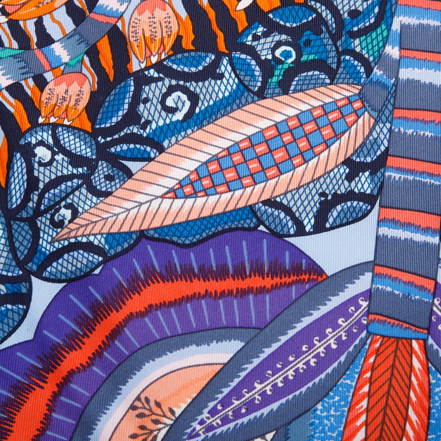 Hermes Bleu Ciel/Orange/Indigo 'Flowers of South Africa' Silk Scarf 90 w/ Box