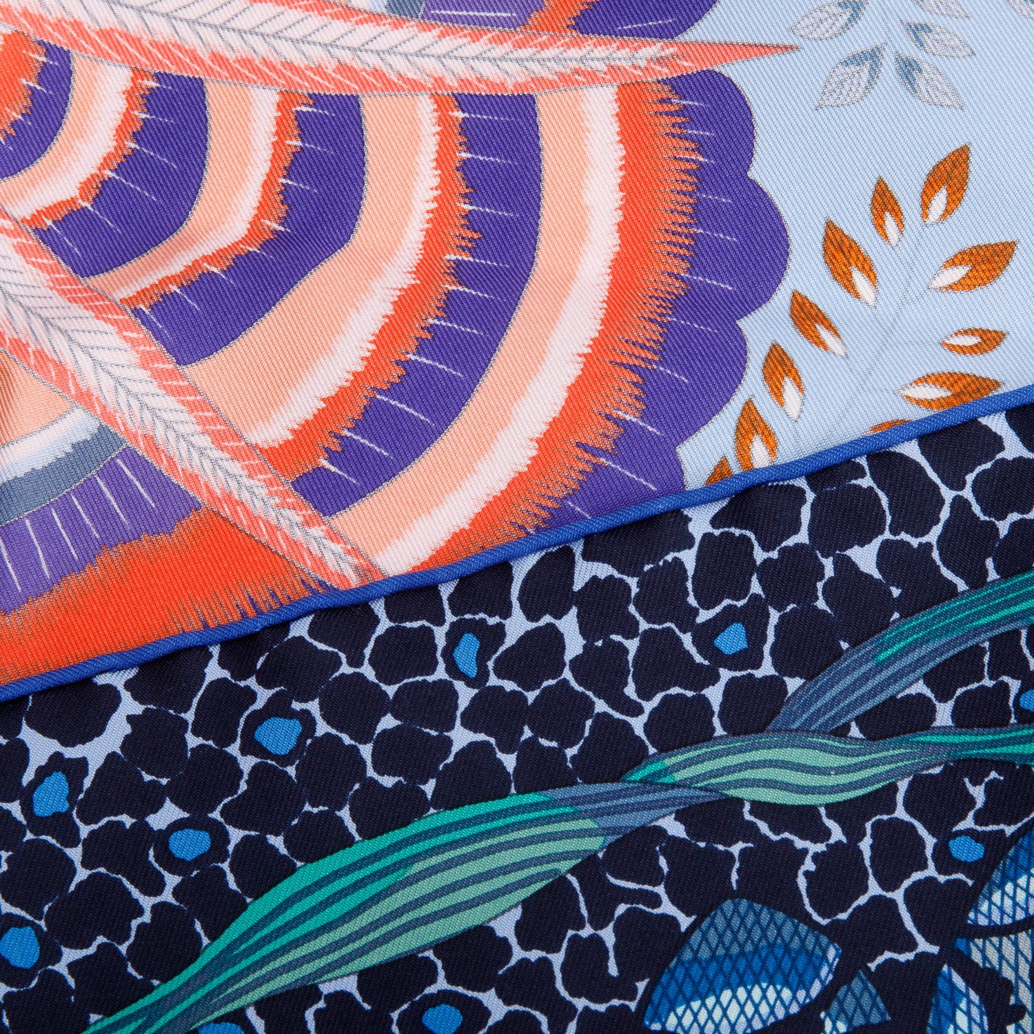 Hermes Bleu Ciel/Orange/Indigo 'Flowers of South Africa' Silk Scarf 90 w/ Box