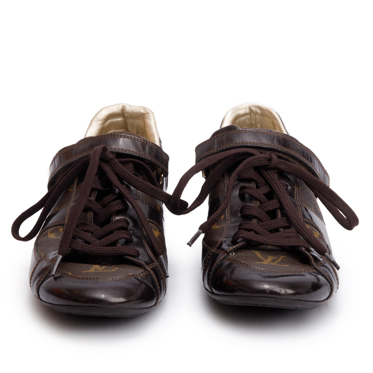 Louis Vuitton Monogram Canvas Brown Patent Leather Globe Trotter Sneakers, Size 39 w/ Box