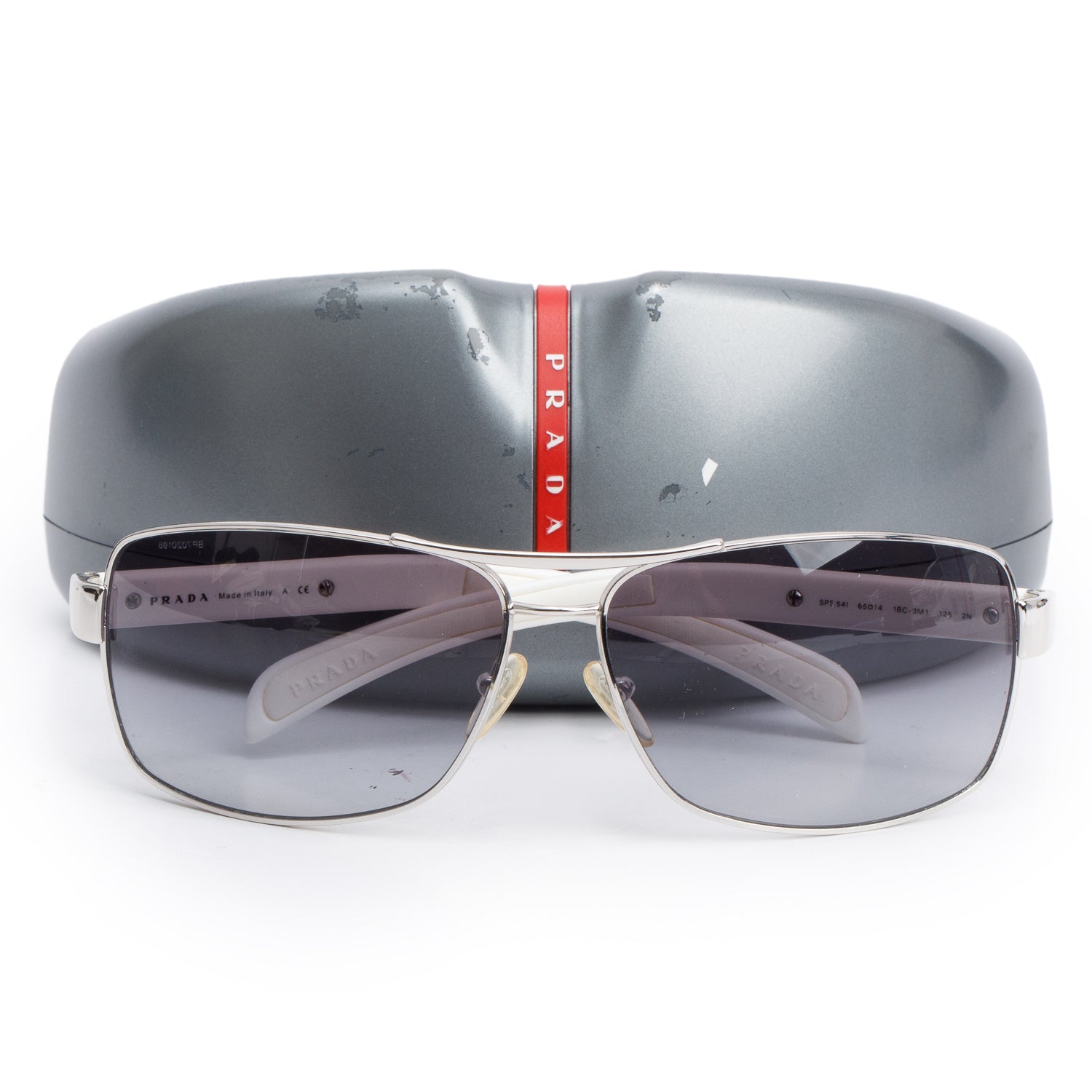 Prada SPS 54I White Linea Rossa Aviator Sunglasses w/ Case