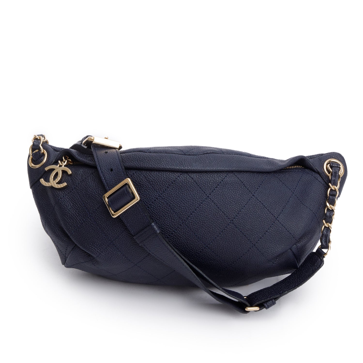 Chanel Navy Calfskin Leather Quilted Banane Waist Bag w/ Box & Authenticity Card