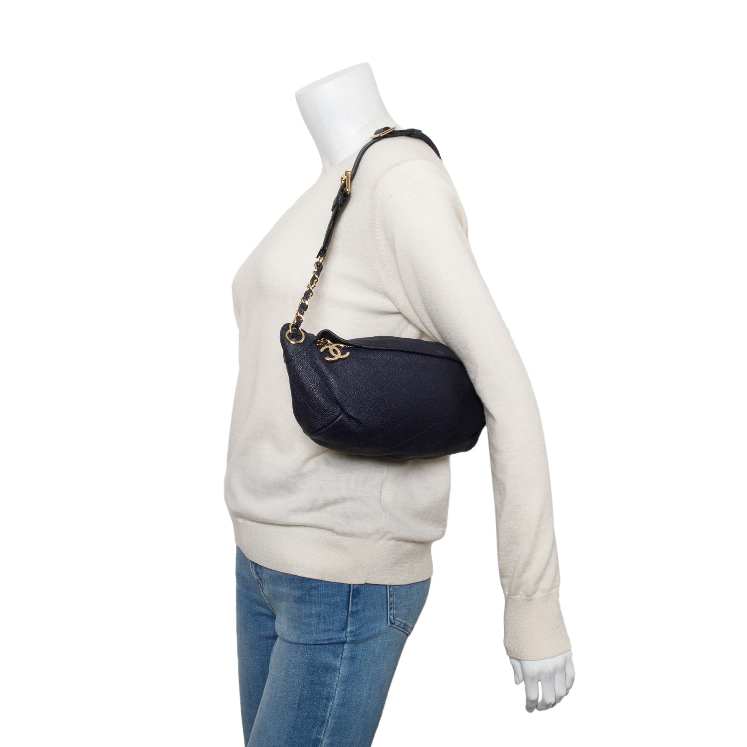 Chanel Navy Calfskin Leather Quilted Banane Waist Bag w/ Box & Authenticity Card