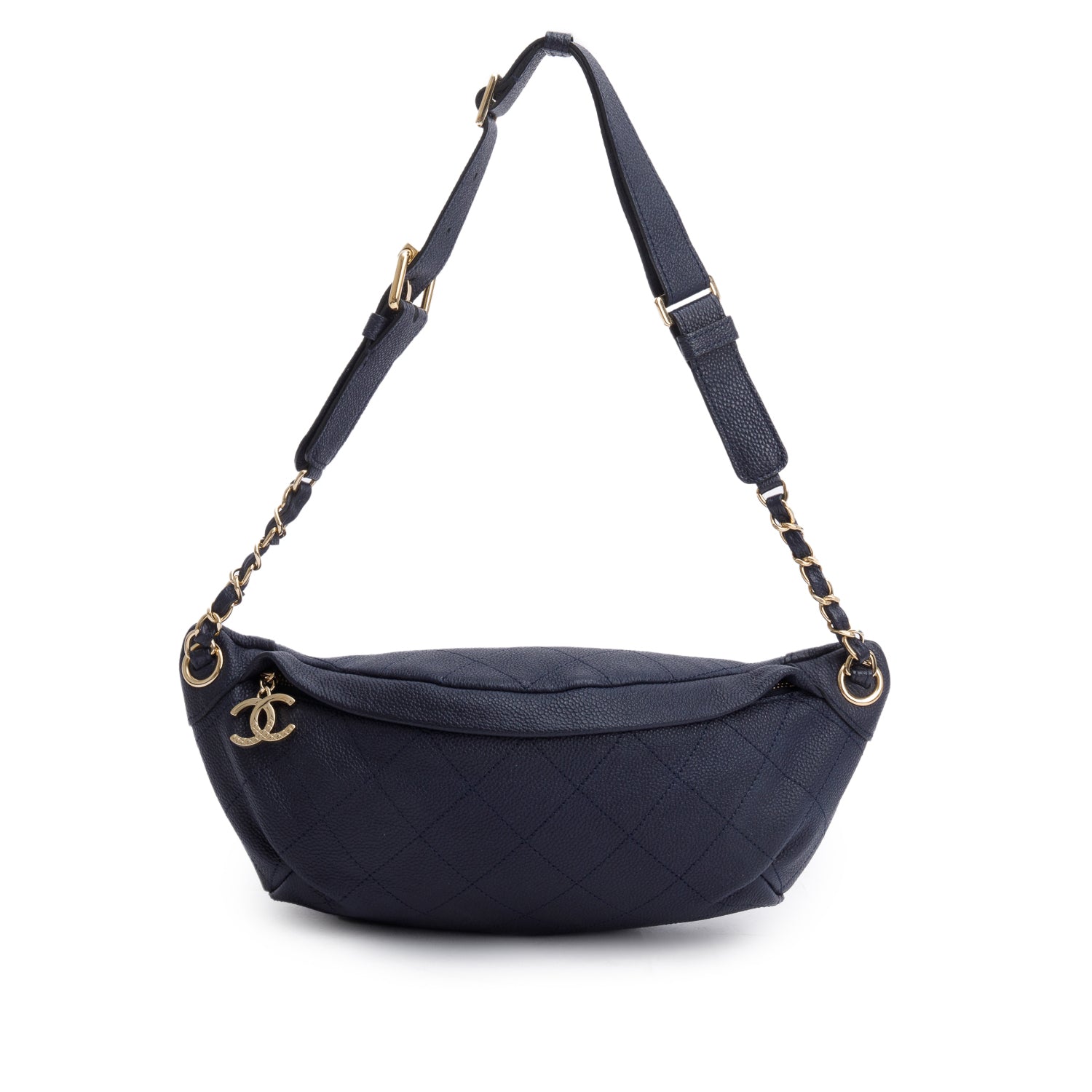 Chanel Navy Calfskin Leather Quilted Banane Waist Bag w/ Box & Authenticity Card