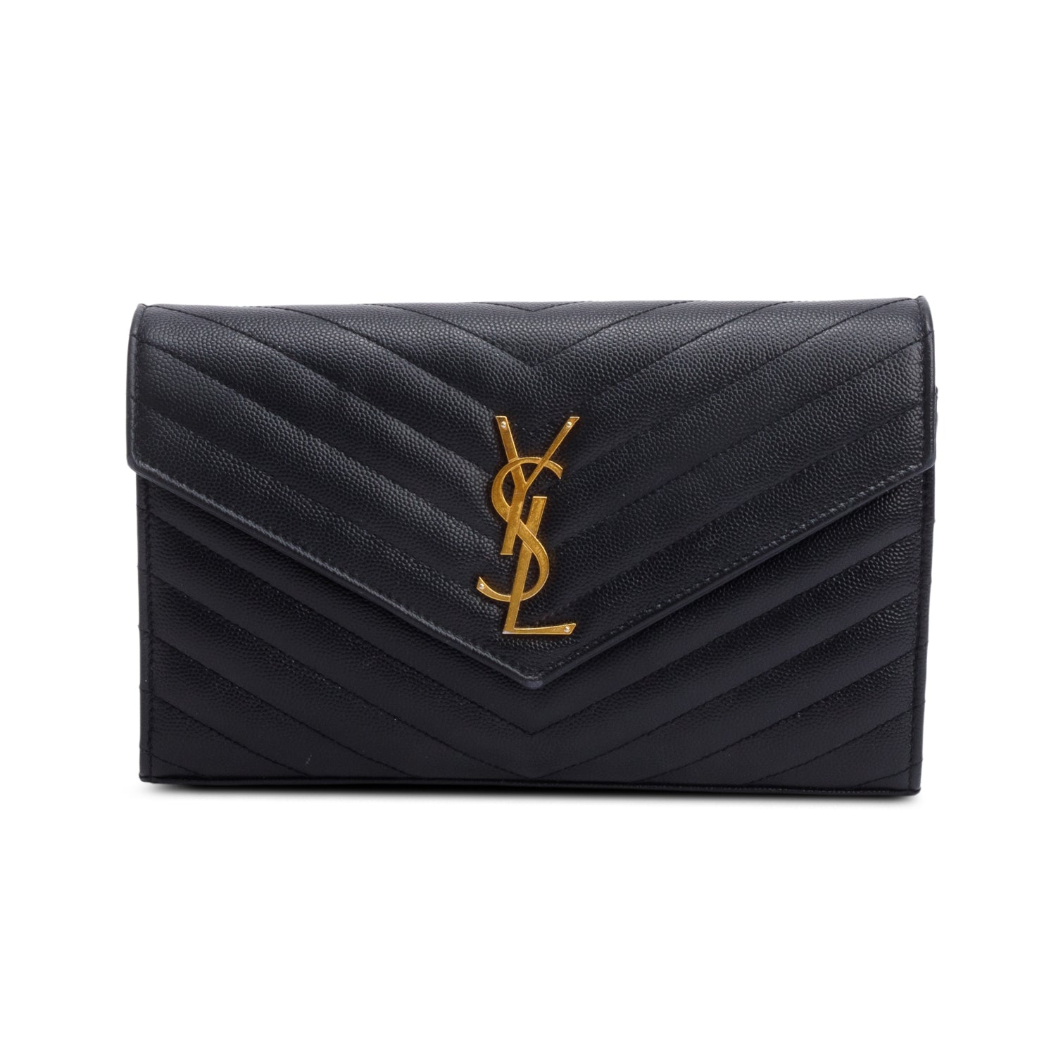 Saint Laurent Black Cassandre Matelasse Envelope Chain Wallet