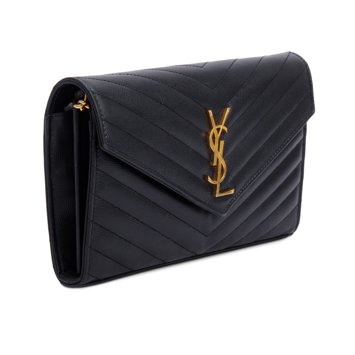 Saint Laurent Black Cassandre Matelasse Envelope Chain Wallet