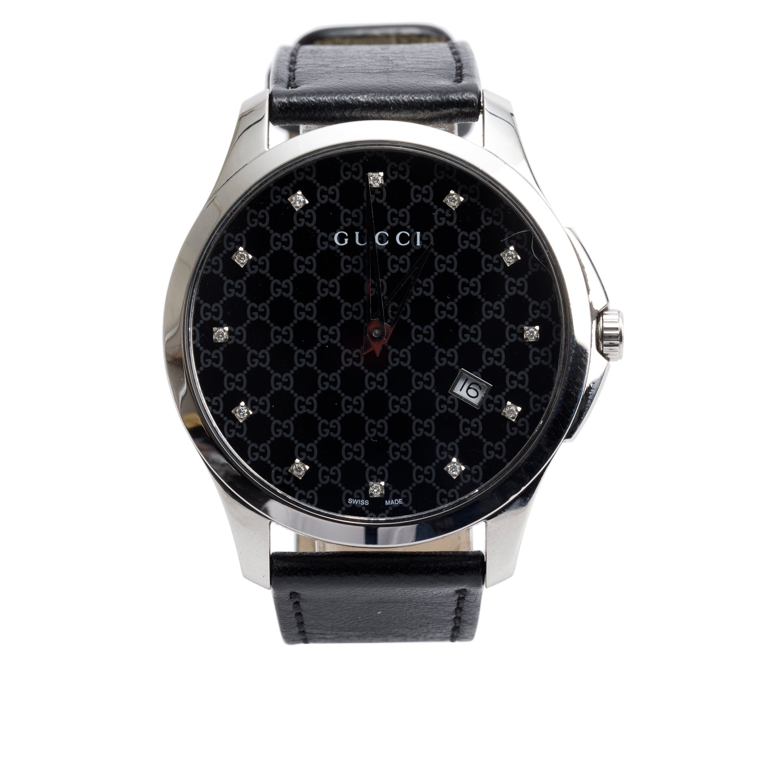 Gucci Stainless Steel G-Timeless 40 MM Quartz Watch Black GG Pattern Diamond Dial YA126305