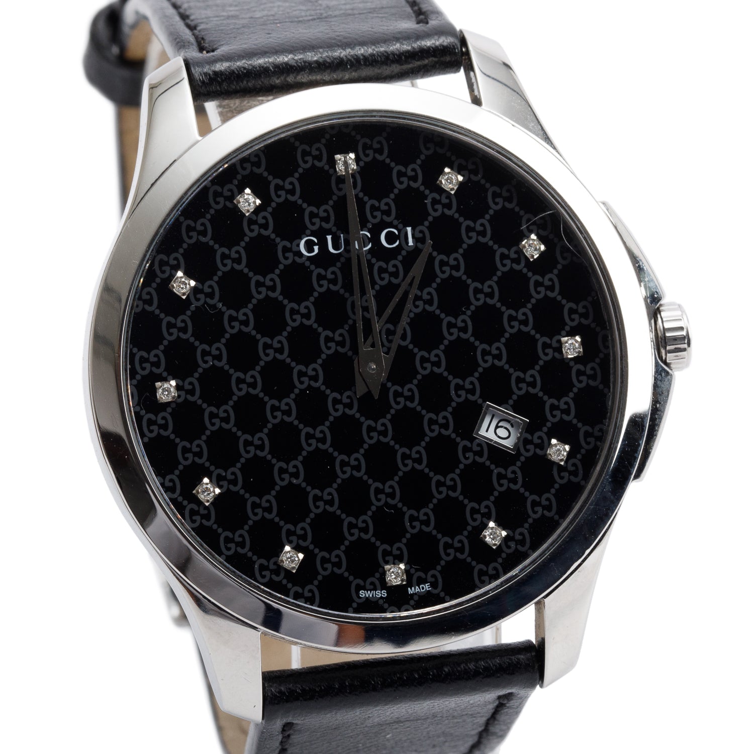 Gucci Stainless Steel G-Timeless 40 MM Quartz Watch Black GG Pattern Diamond Dial YA126305