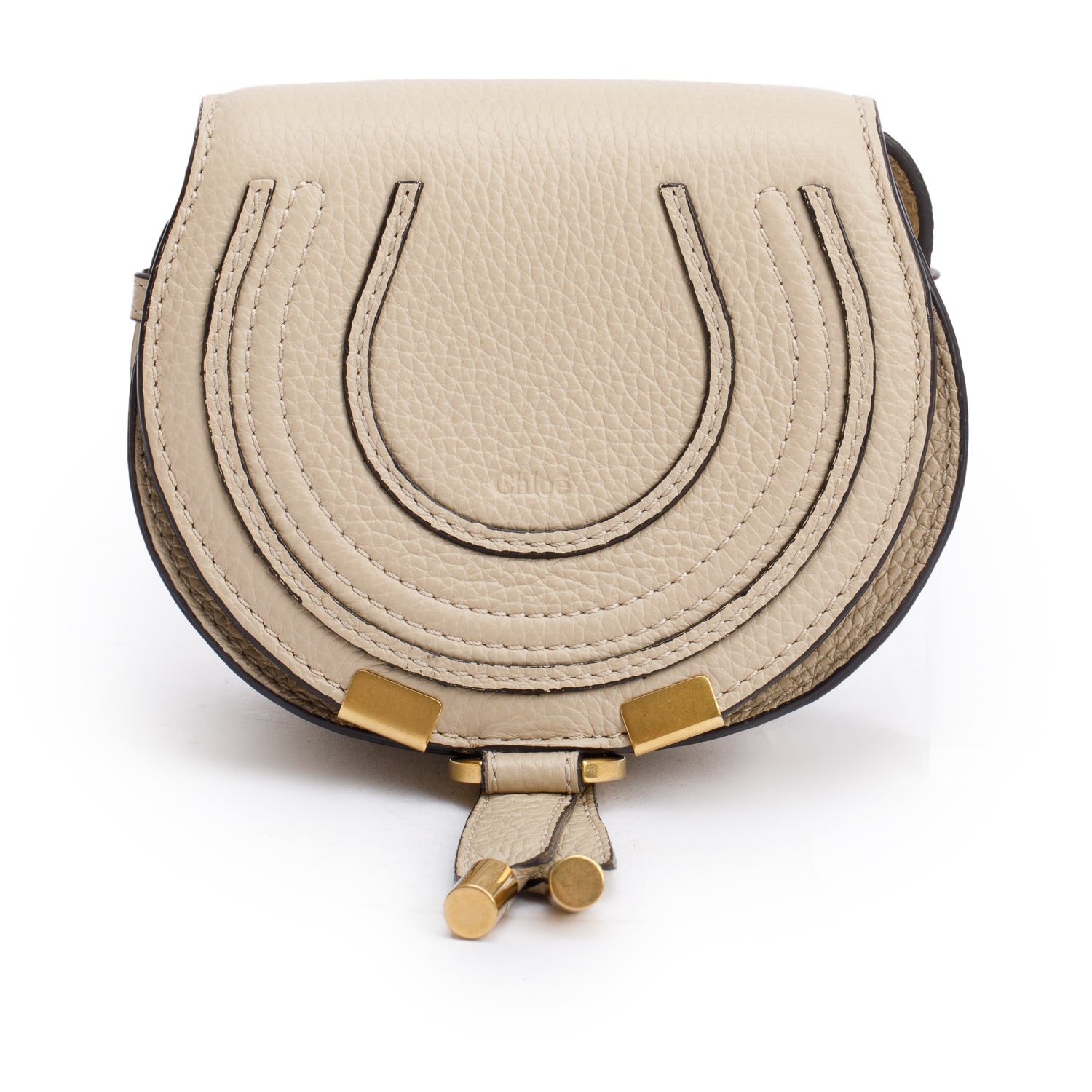 Chloe Beige Grained Leather Nano Marcie Crossbody Bag w/ Authenticity Card