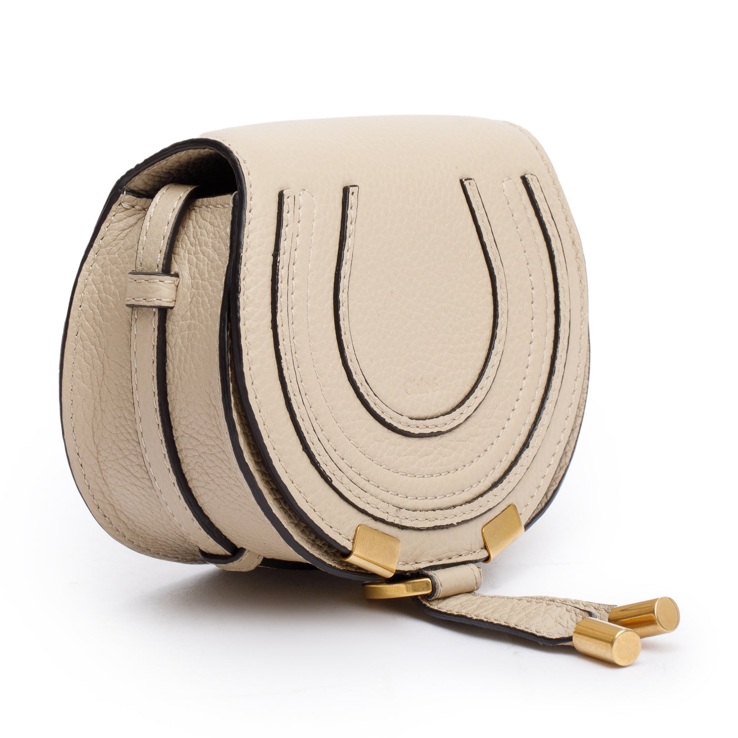 Chloe Beige Grained Leather Nano Marcie Crossbody Bag w/ Authenticity Card