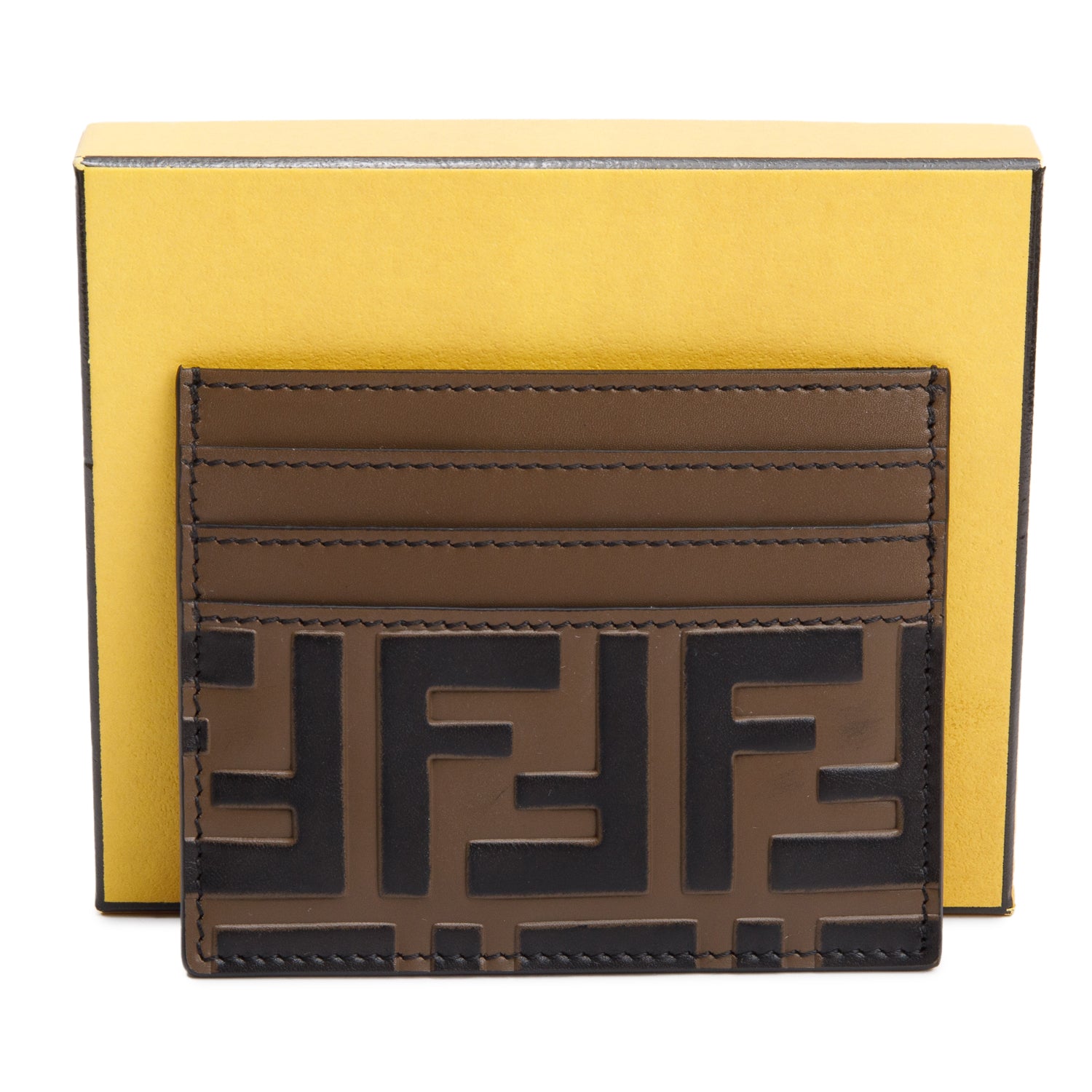 Fendi Brown FF Embossed Leather Card Holder w/ Box