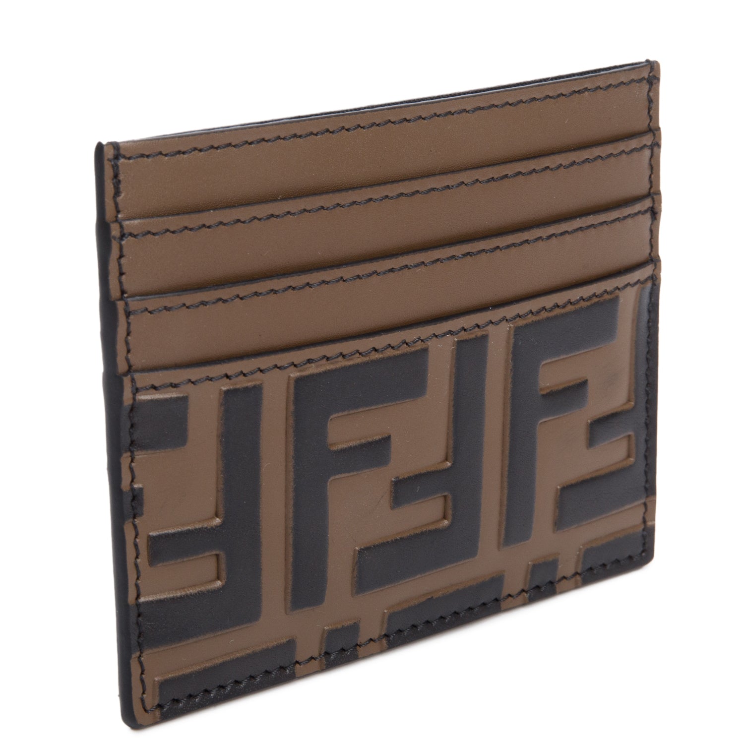 Fendi Brown FF Embossed Leather Card Holder w/ Box