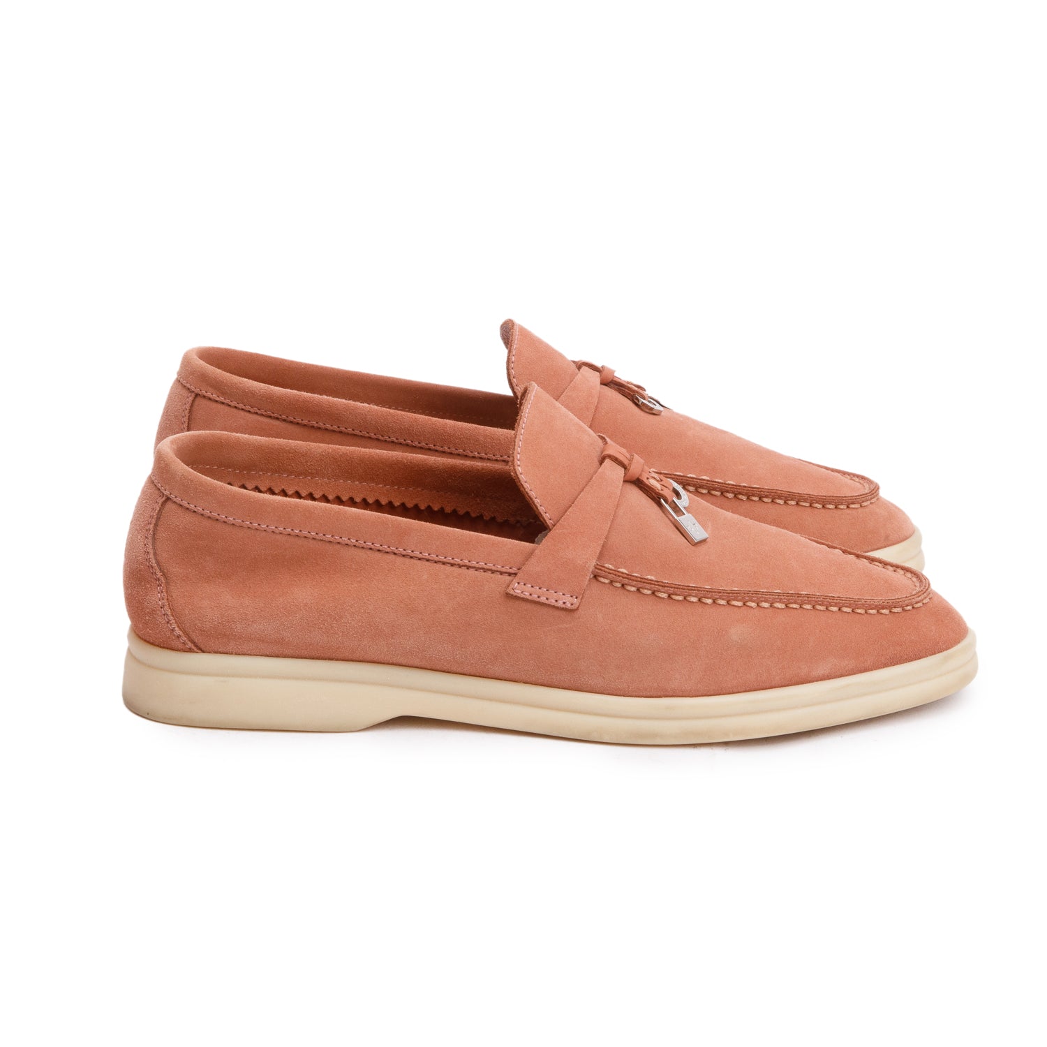 Loro Piana Ancient Blush Suede Summer Charms Walk Loafers, Size 37 w/ Box