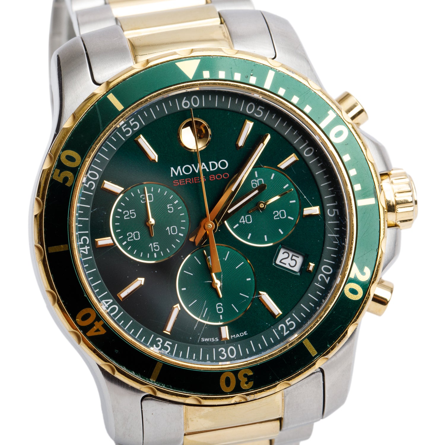 Movado Two-Tone Stainless Steel Series 800 42 MM Chronograph Quartz Watch Green Dial