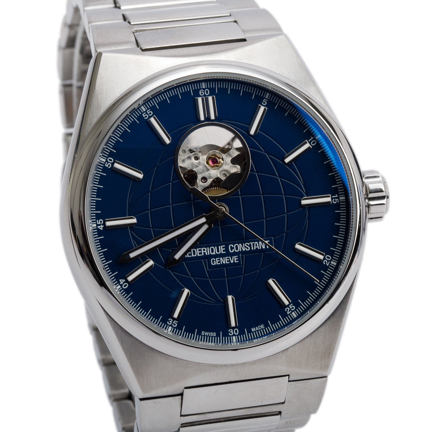 Frederique Constant 2023 Stainless Steel Highlife Heart Beat 41 MM Automatic Watch Blue Dial w/ Box, Papers & Extra Strap