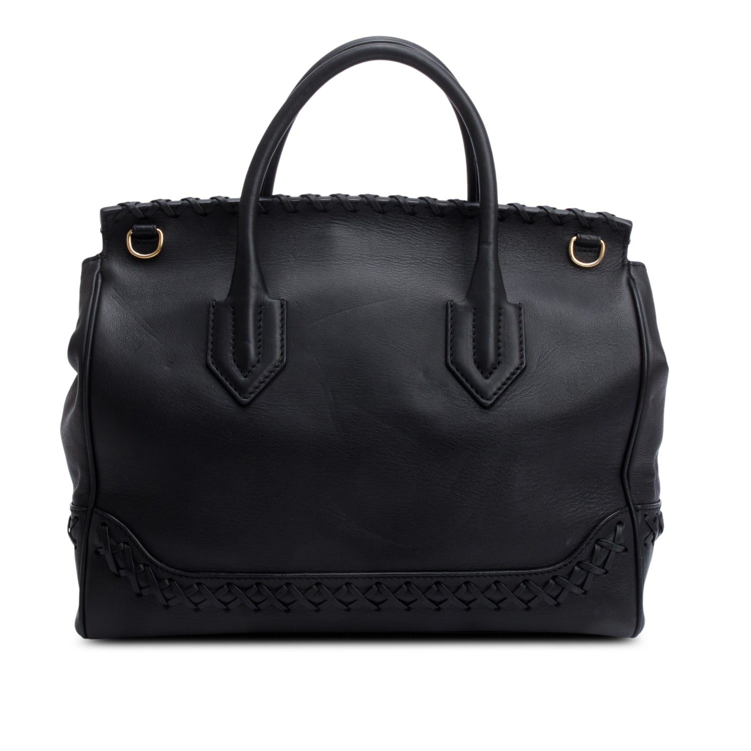 Versace Black Leather Cross-Stitch Medusa Empire Flap Handle Bag w/ Strap