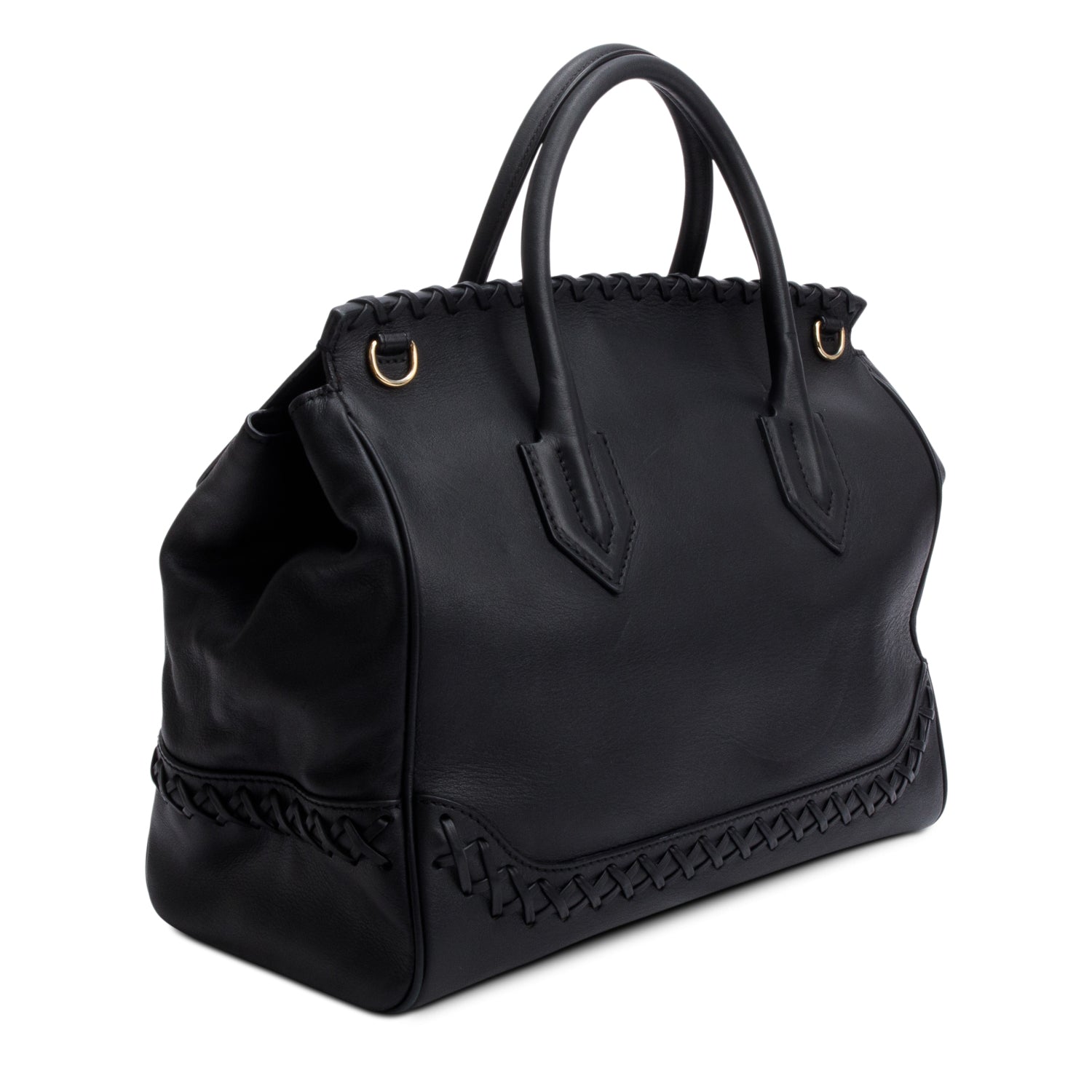 Versace Black Leather Cross-Stitch Medusa Empire Flap Handle Bag w/ Strap