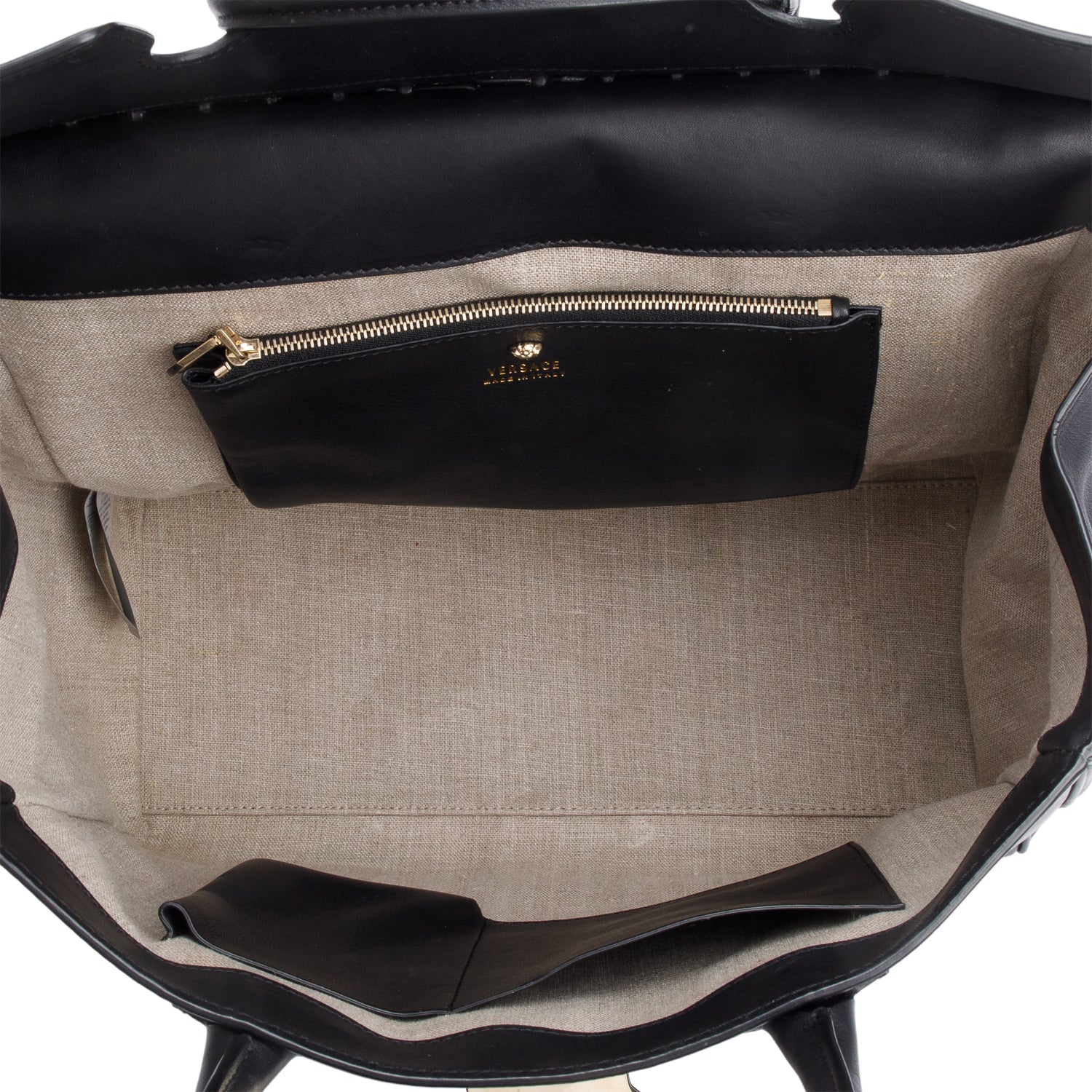 Versace Black Leather Cross-Stitch Medusa Empire Flap Handle Bag w/ Strap