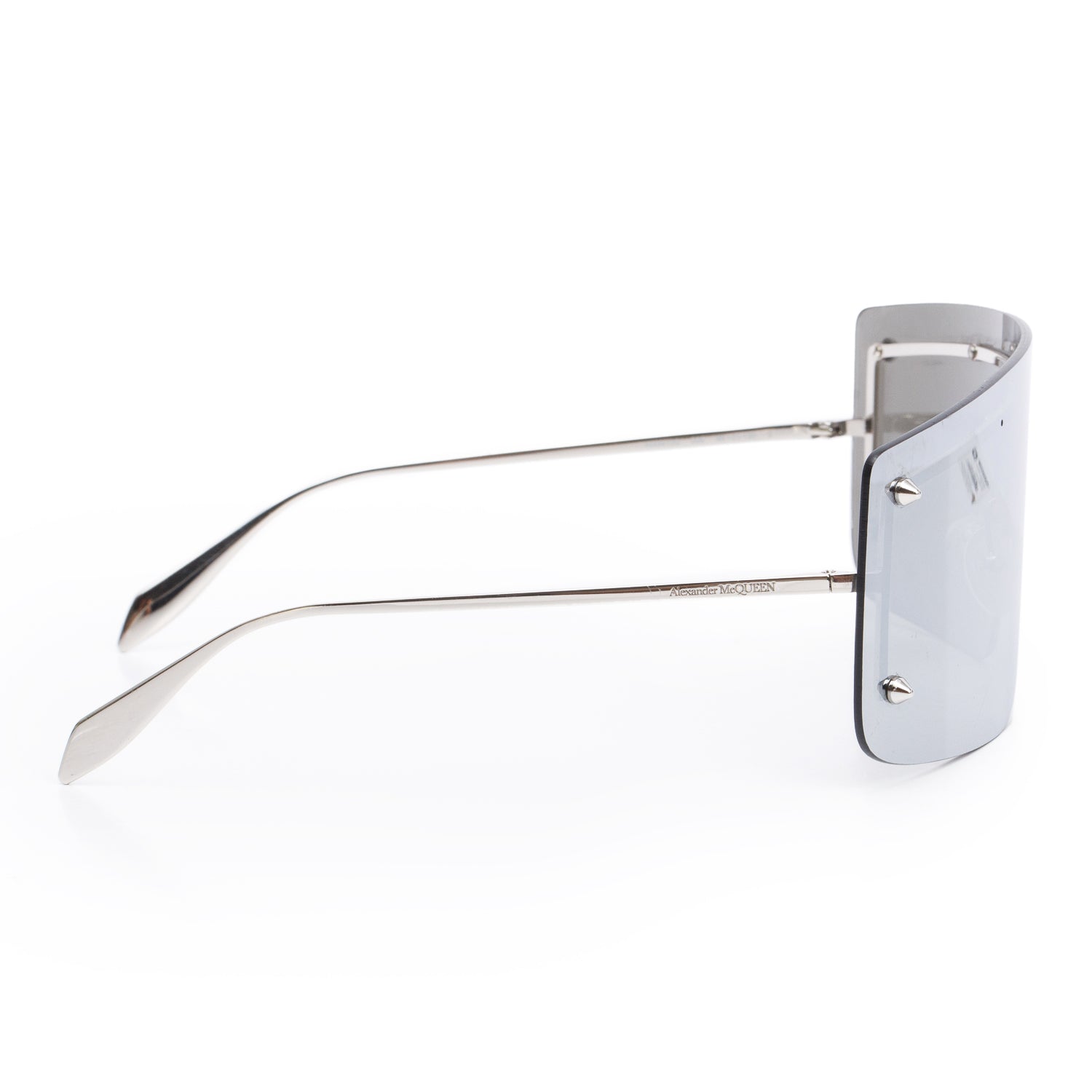 Alexander McQueen AM0412S Silver-Tone Studded Shield Sunglasses w/ Case