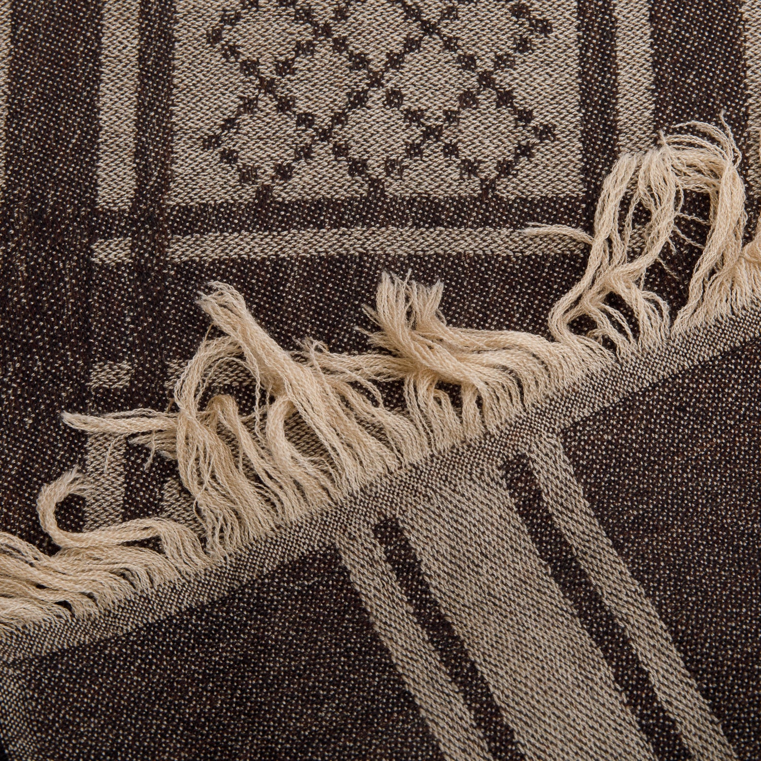 Gucci Brown GG Jacquard Wool Silk Shawl Scarf