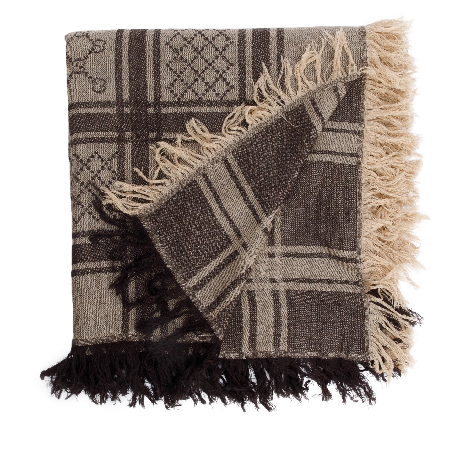 Gucci Brown GG Jacquard Wool Silk Shawl Scarf